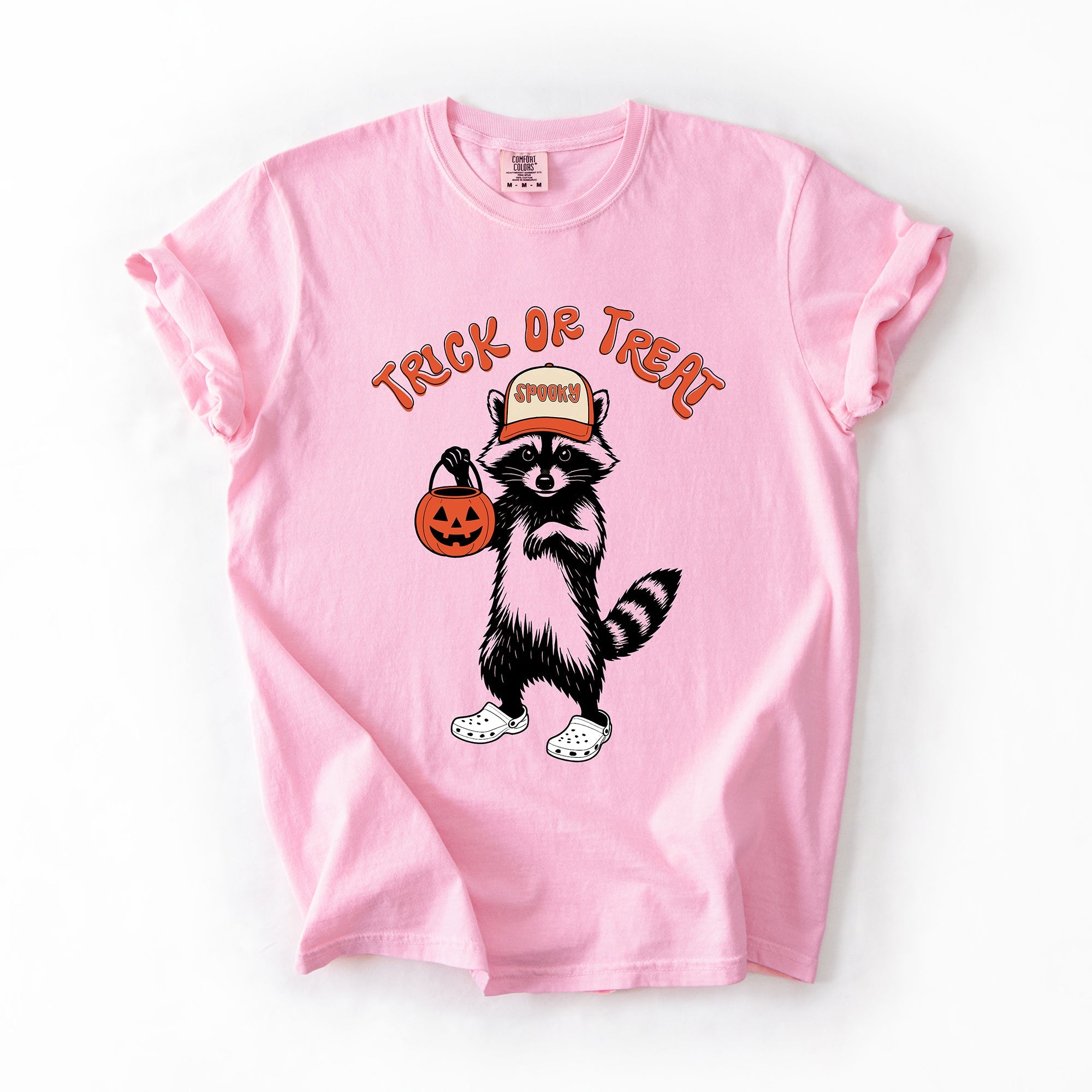 Trick Or Treat Feral Raccoon Halloween Skeletons Ghosts Witches Cats Pumpkins Graphic Comfort Colors Tee