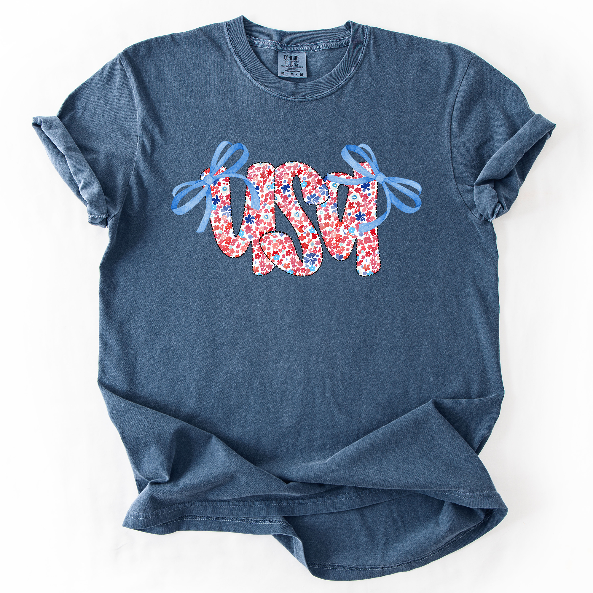 USA Ribbons Coquette Fourth Of July America Patriotic Pride Celebration Comfort Colors Tee