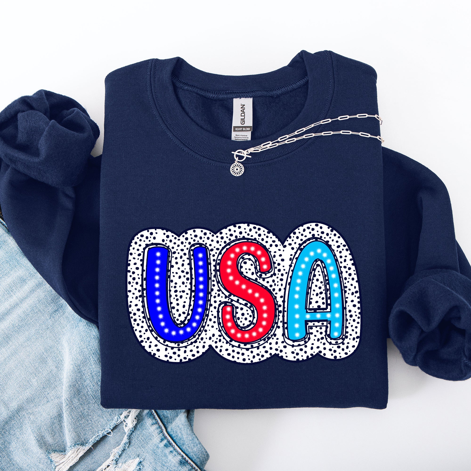 USA Dalmatian Print Patriotic Red White Blue 4th of July Celebration American Sweatshirt