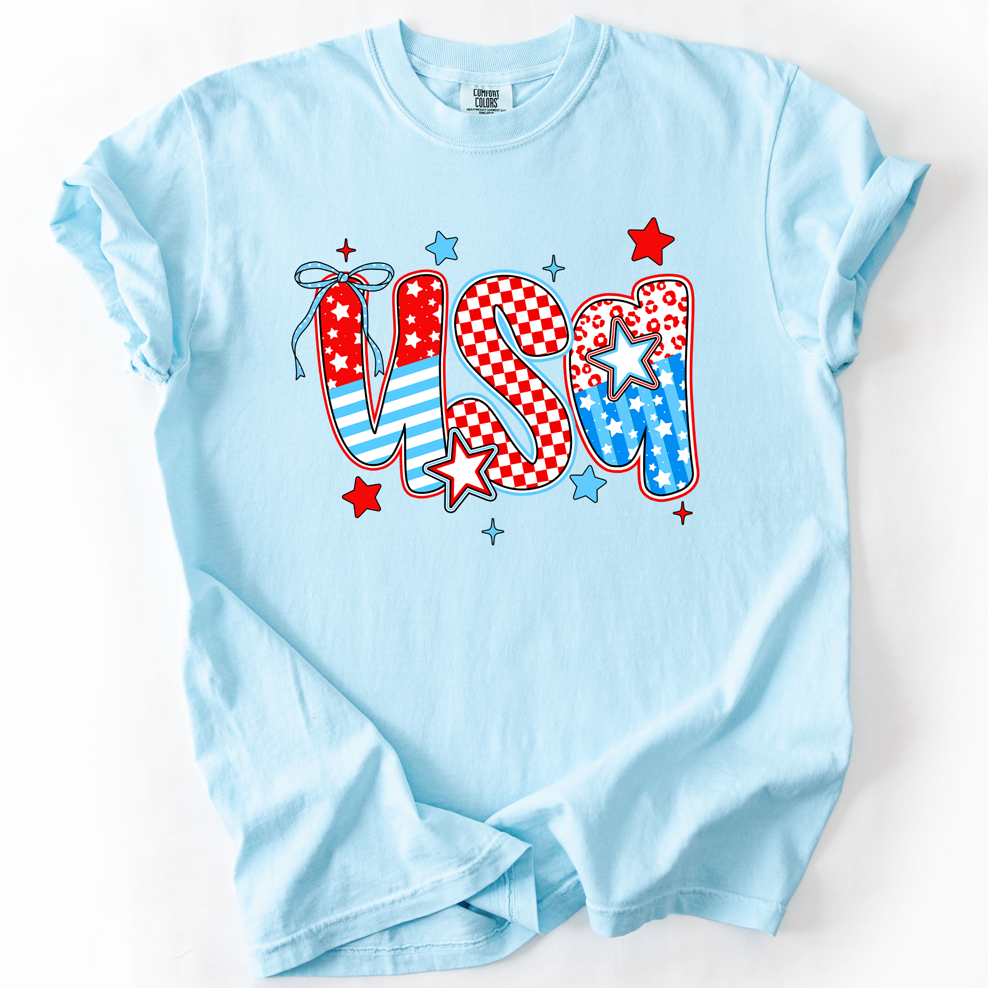 USA Patriotic Patterns Bow Fourth Of July America Design Edition Comfort Colors Tee