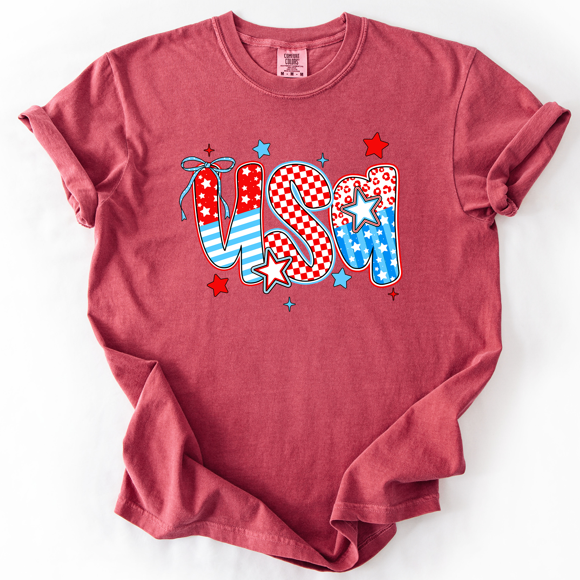 USA Patriotic Patterns Bow Fourth Of July America Design Edition Comfort Colors Tee