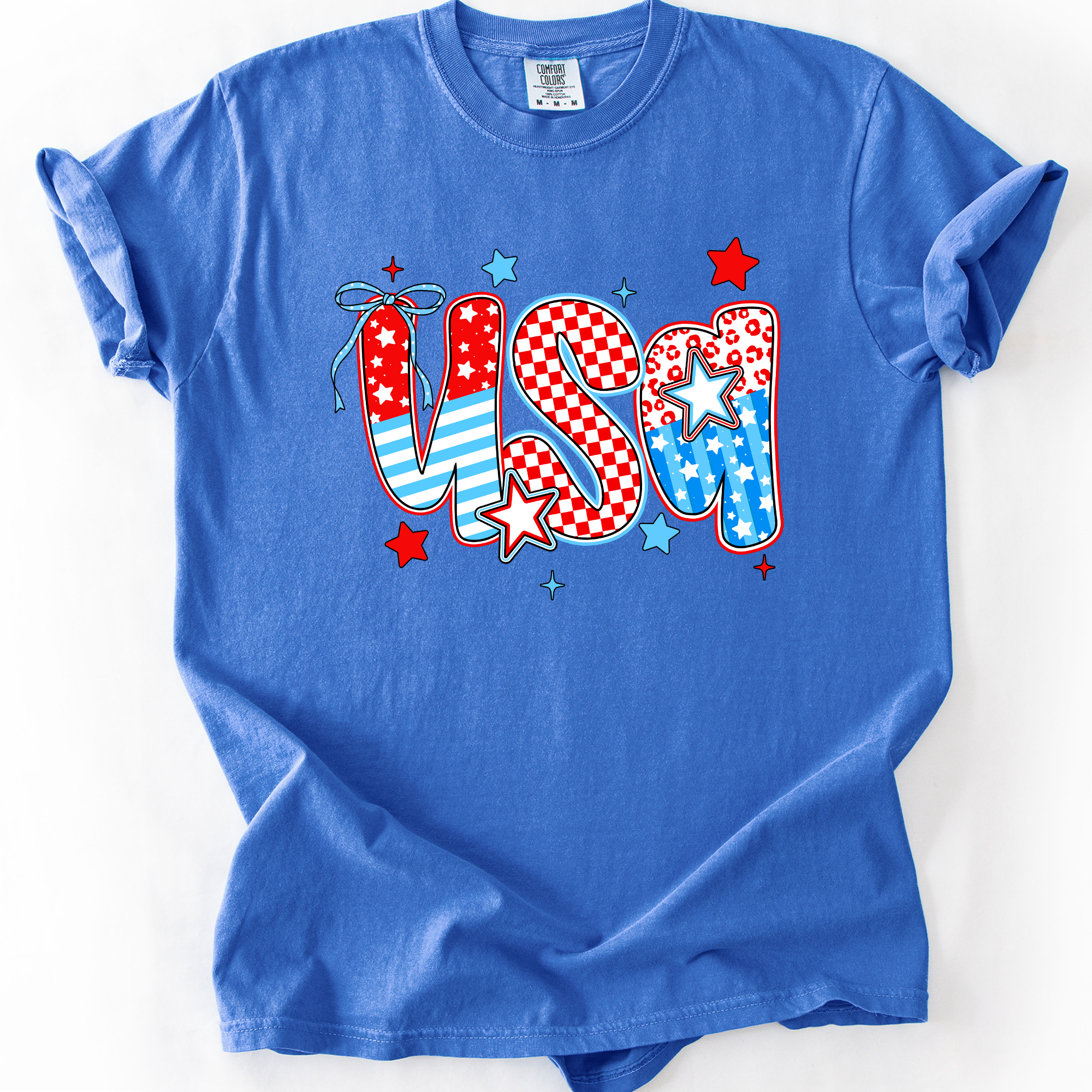 USA Patriotic Patterns Bow Fourth Of July America Design Edition Comfort Colors Tee