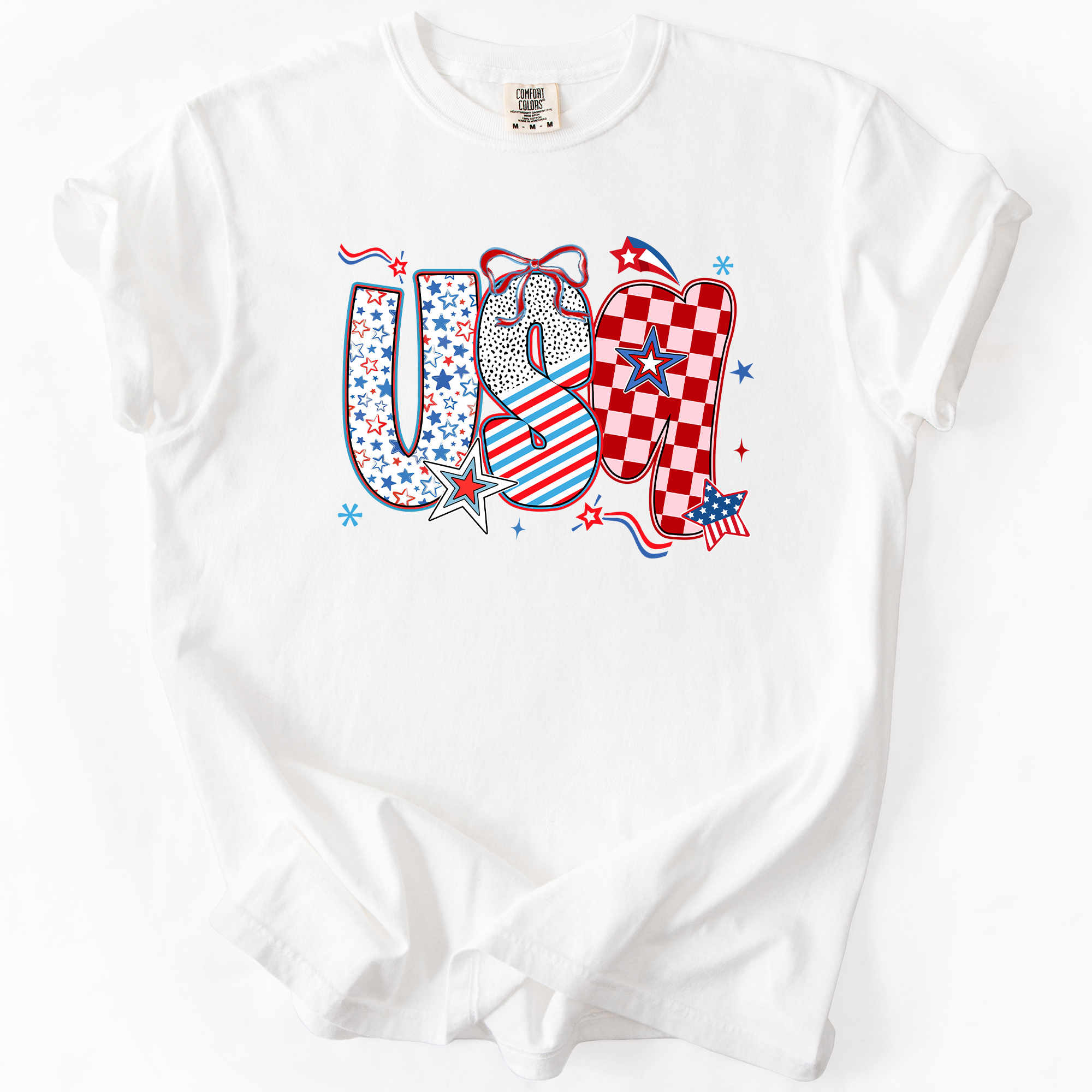 USA Patriotic Patterns With Ribbons Fourth of July America Theme Comfort Colors Tee