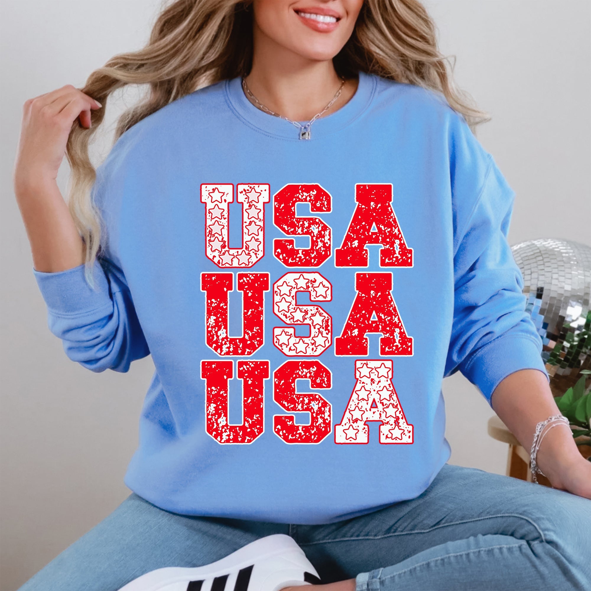 USA Retro Patriotic Stars And Stripes American Flag Theme Festival Edition Sweatshirt