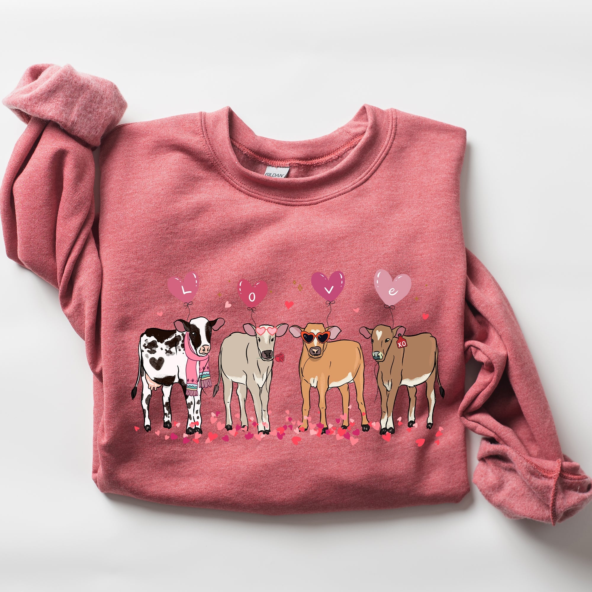Valentine's Calves And Cows Farm Life Hearts Love For Animals Farmhouse Design Sweatshirt