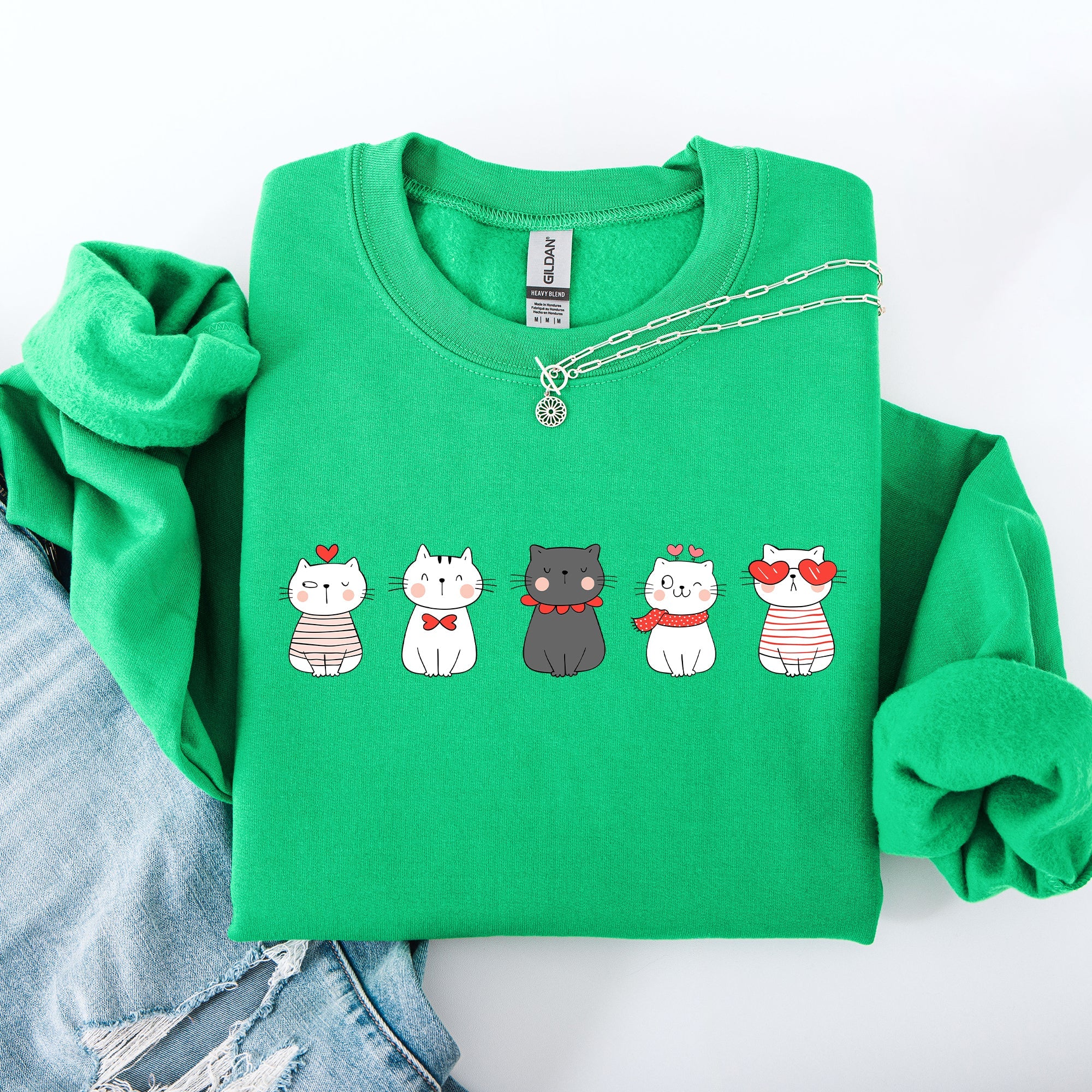 Valentine's Cat Cute Kawaii Love Heart Illustration With Cozy Fleece Theme For Lovers Sweatshirt