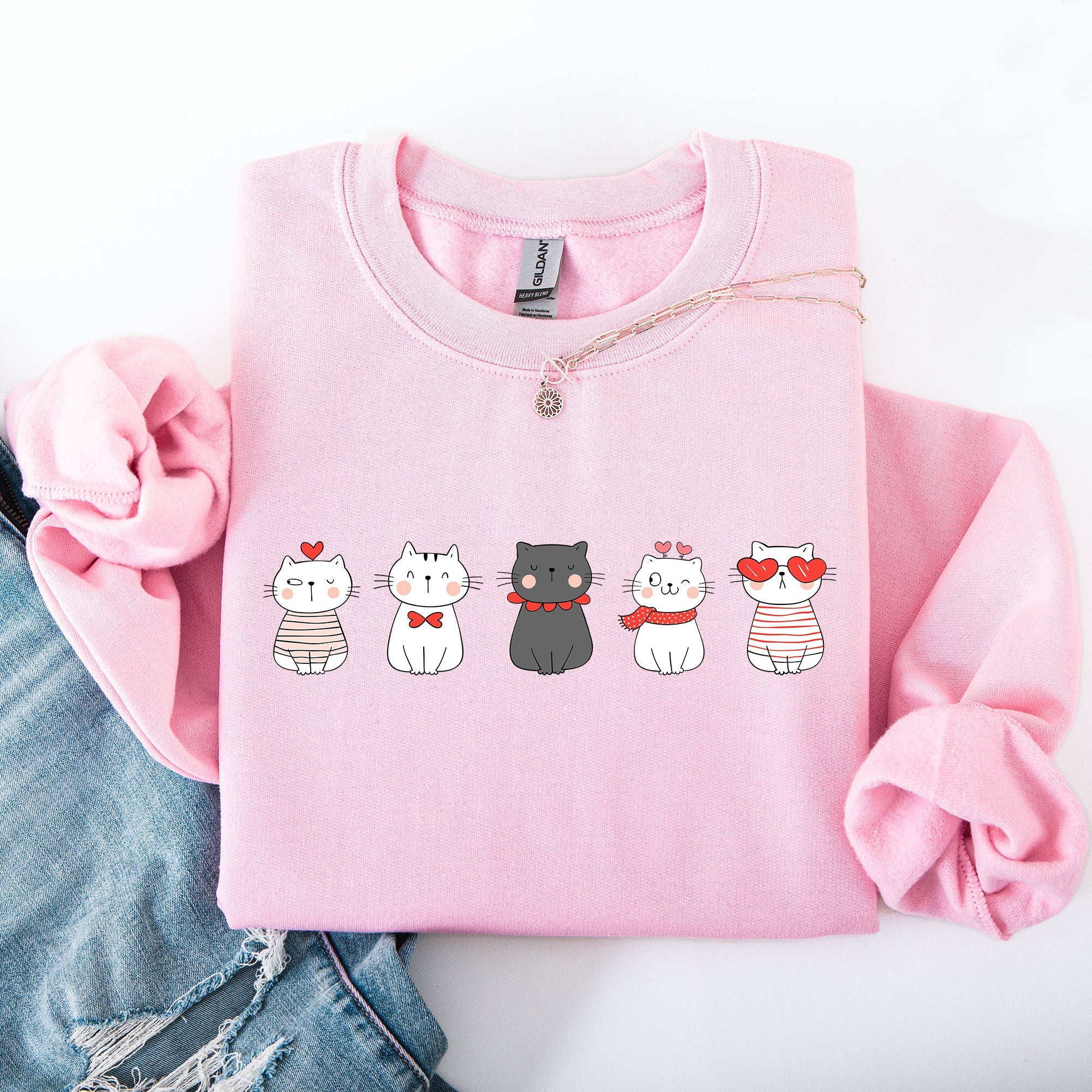 Valentine's Cat Cute Kawaii Love Heart Illustration With Cozy Fleece Theme For Lovers Sweatshirt