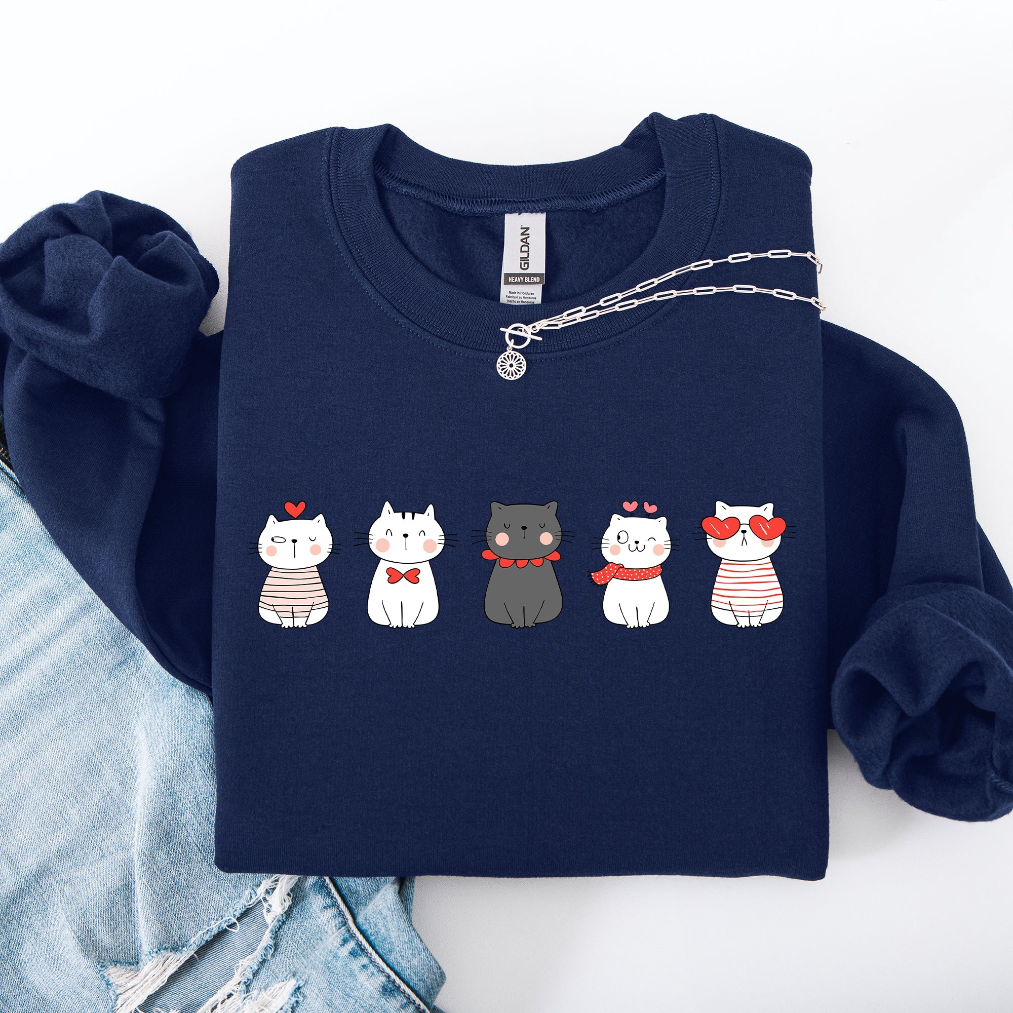 Valentine's Cat Cute Kawaii Love Heart Illustration With Cozy Fleece Theme For Lovers Sweatshirt