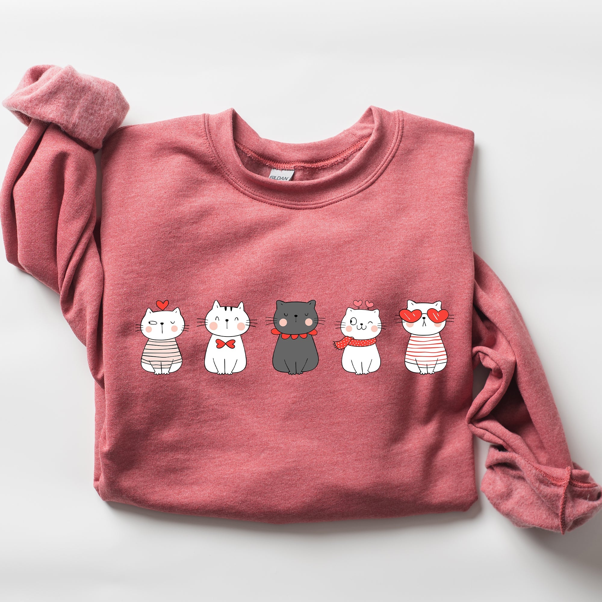 Valentine's Cat Cute Kawaii Love Heart Illustration With Cozy Fleece Theme For Lovers Sweatshirt