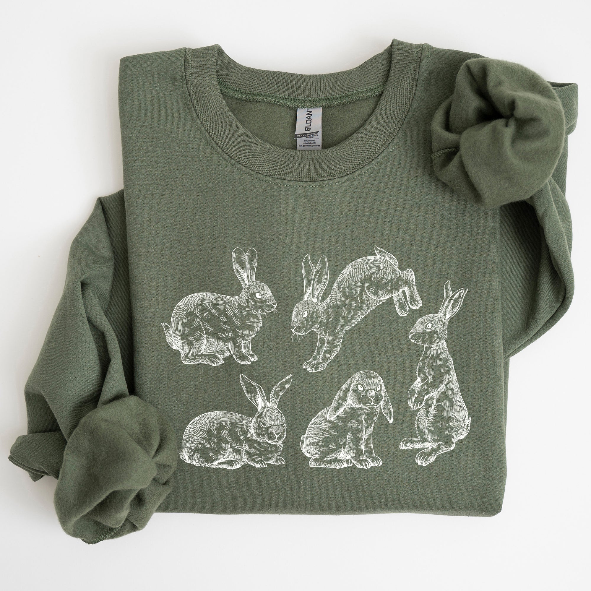 Vintage Easter Bunnies, Rabbit Illustration In Soft Vintage Print Graphic Sweatshirt