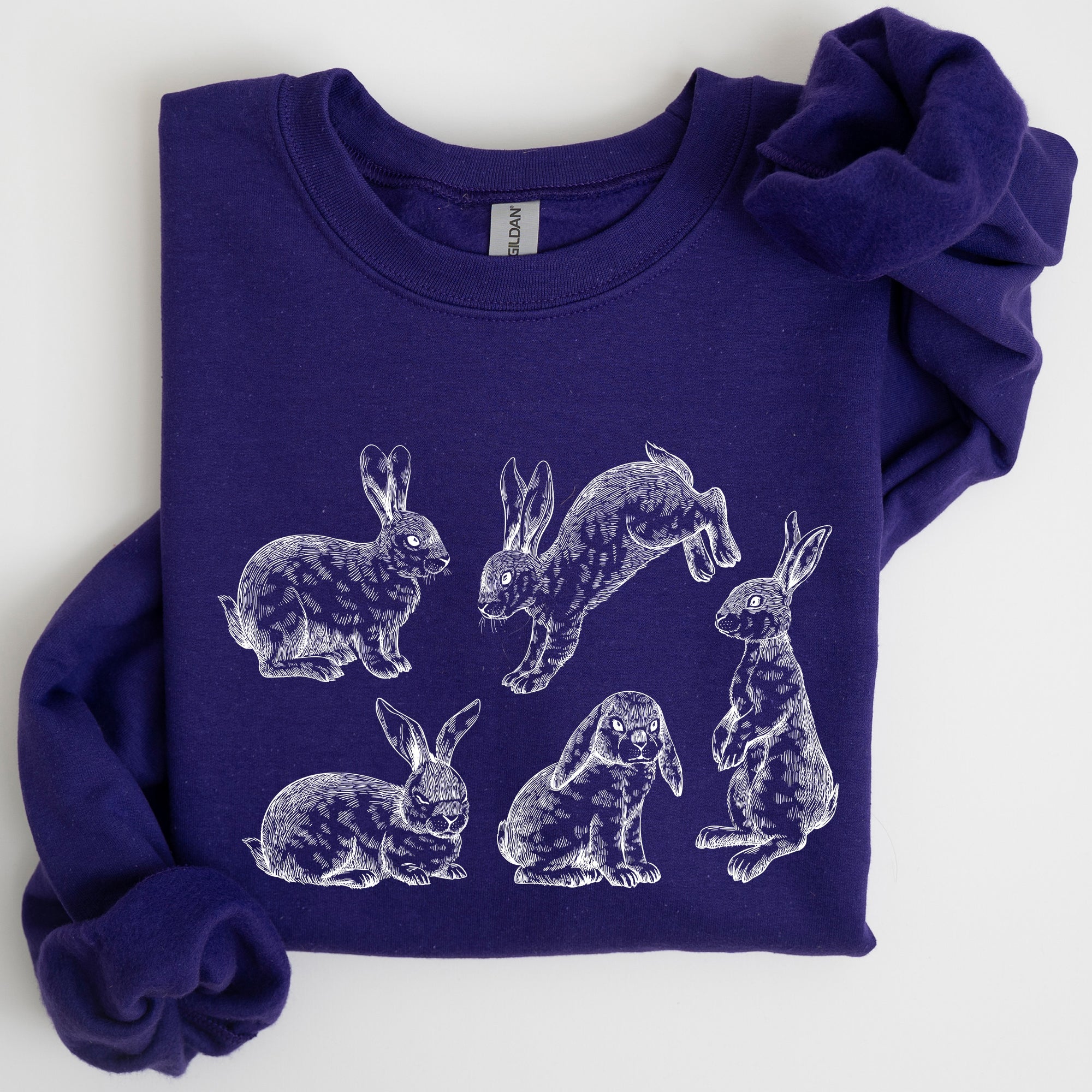 Vintage Easter Bunnies, Rabbit Illustration In Soft Vintage Print Graphic Sweatshirt