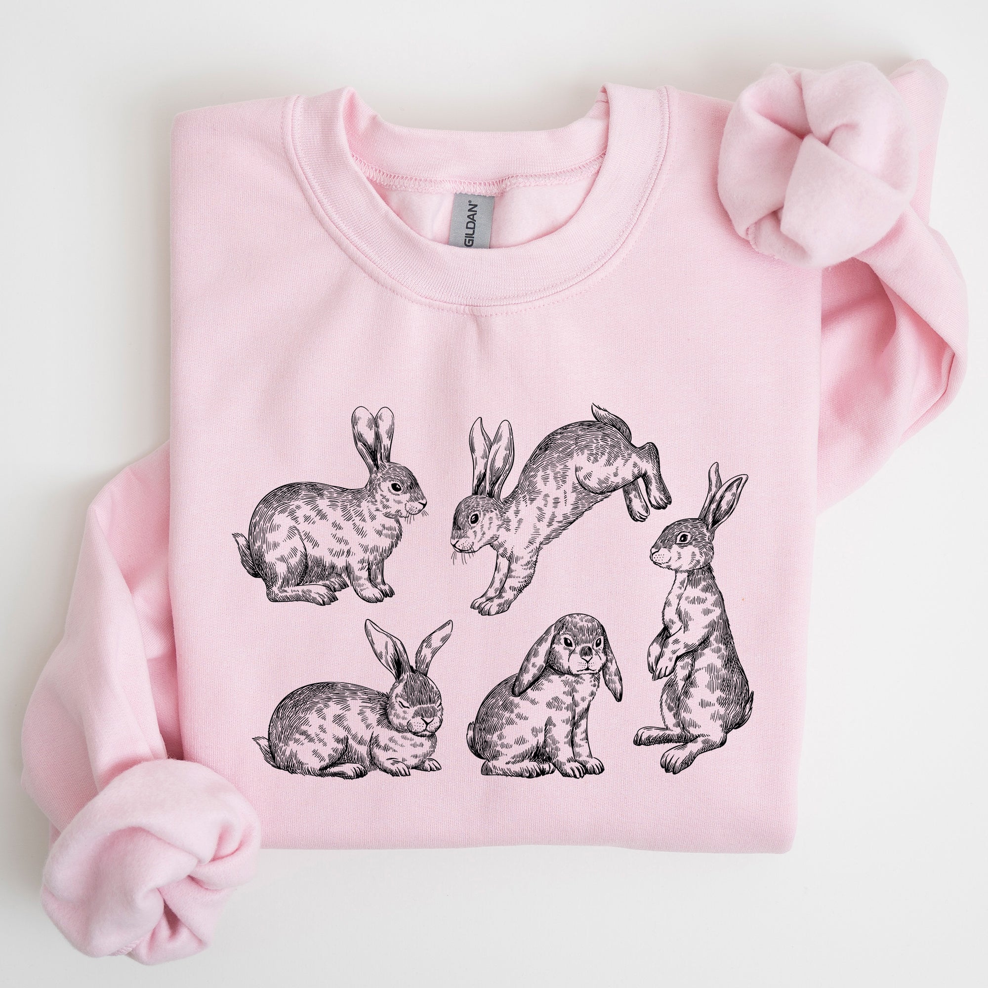 Vintage Easter Bunnies, Rabbit Illustration In Soft Vintage Print Graphic Sweatshirt