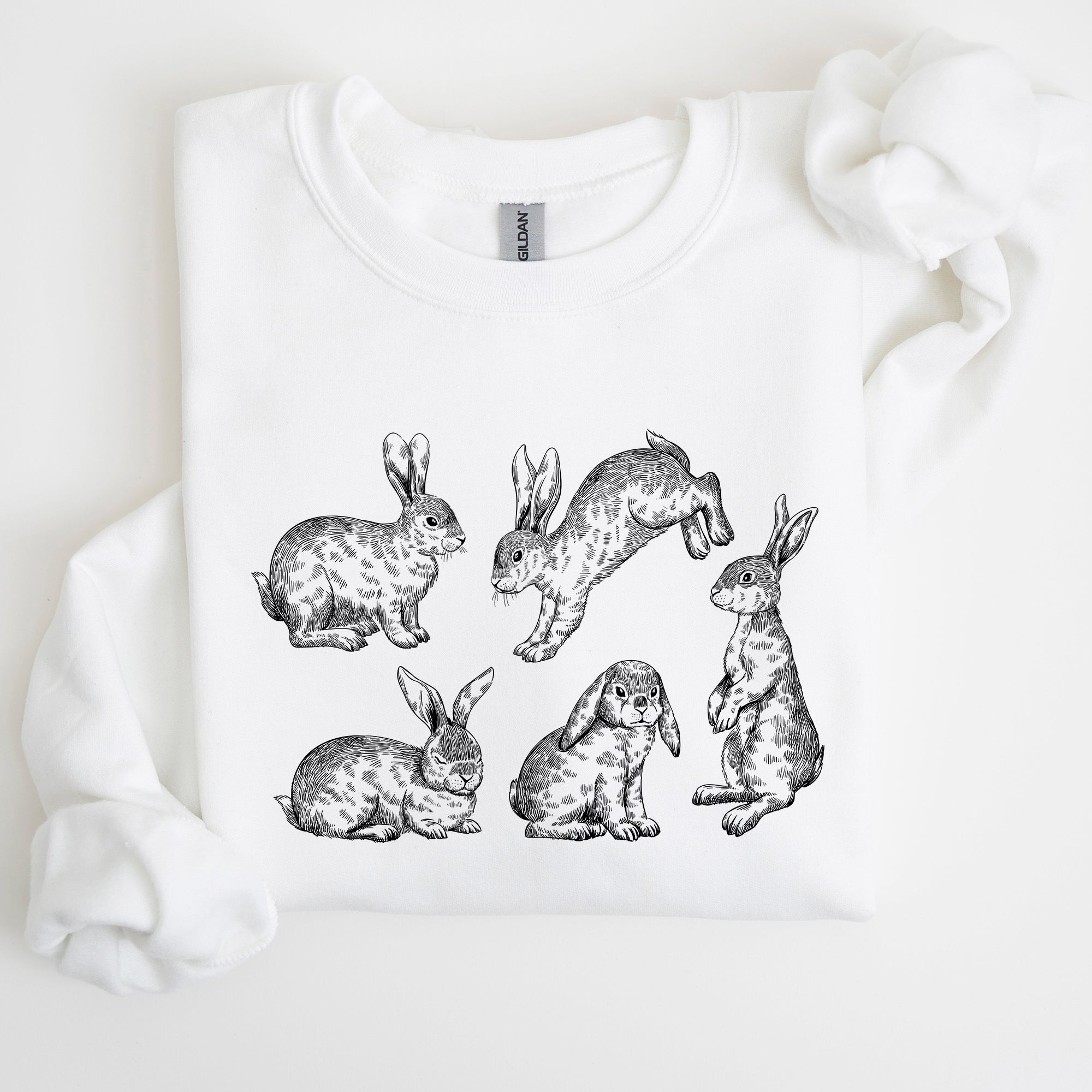 Vintage Easter Bunnies, Rabbit Illustration In Soft Vintage Print Graphic Sweatshirt