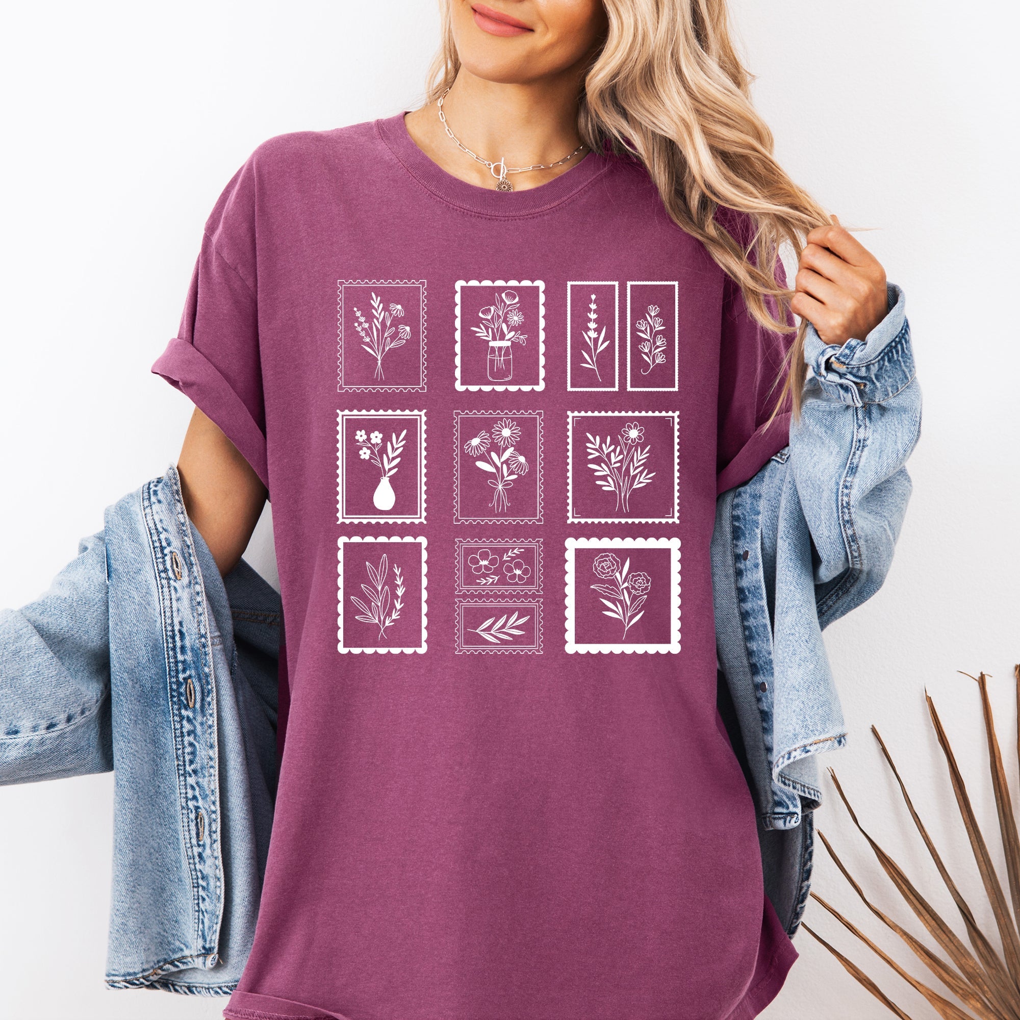 Vintage Floral Stamps Elegant Minimalist Classic Design For Apparel Comfort Colors Tee