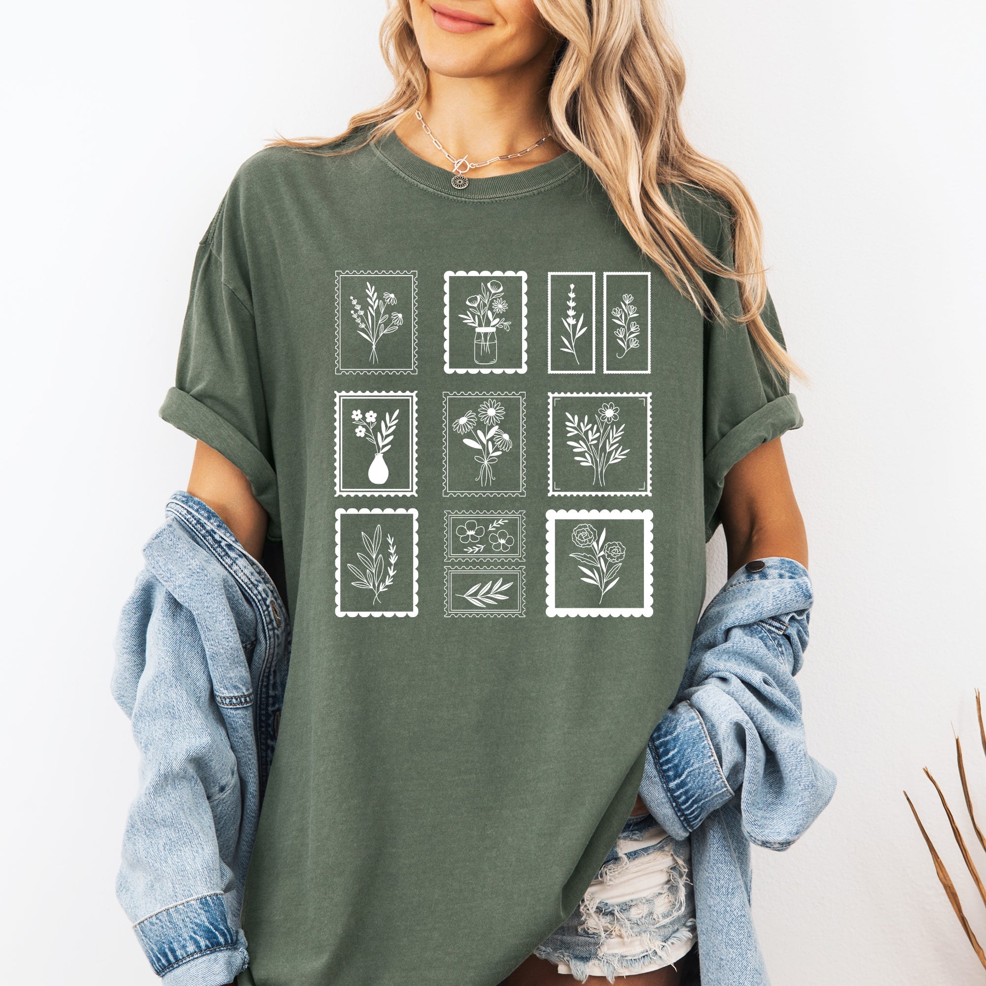 Vintage Floral Stamps Elegant Minimalist Classic Design For Apparel Comfort Colors Tee