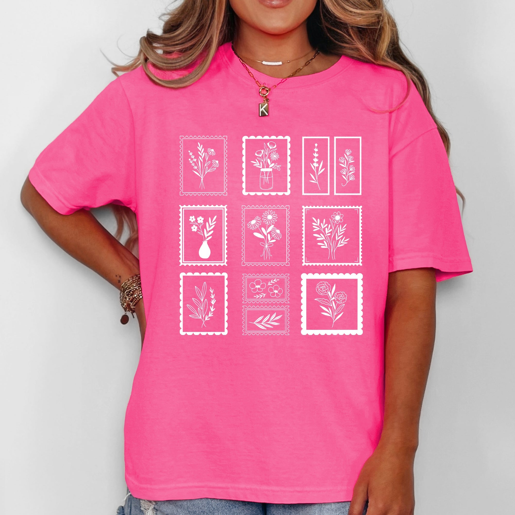 Vintage Floral Stamps Elegant Minimalist Classic Design For Apparel Comfort Colors Tee