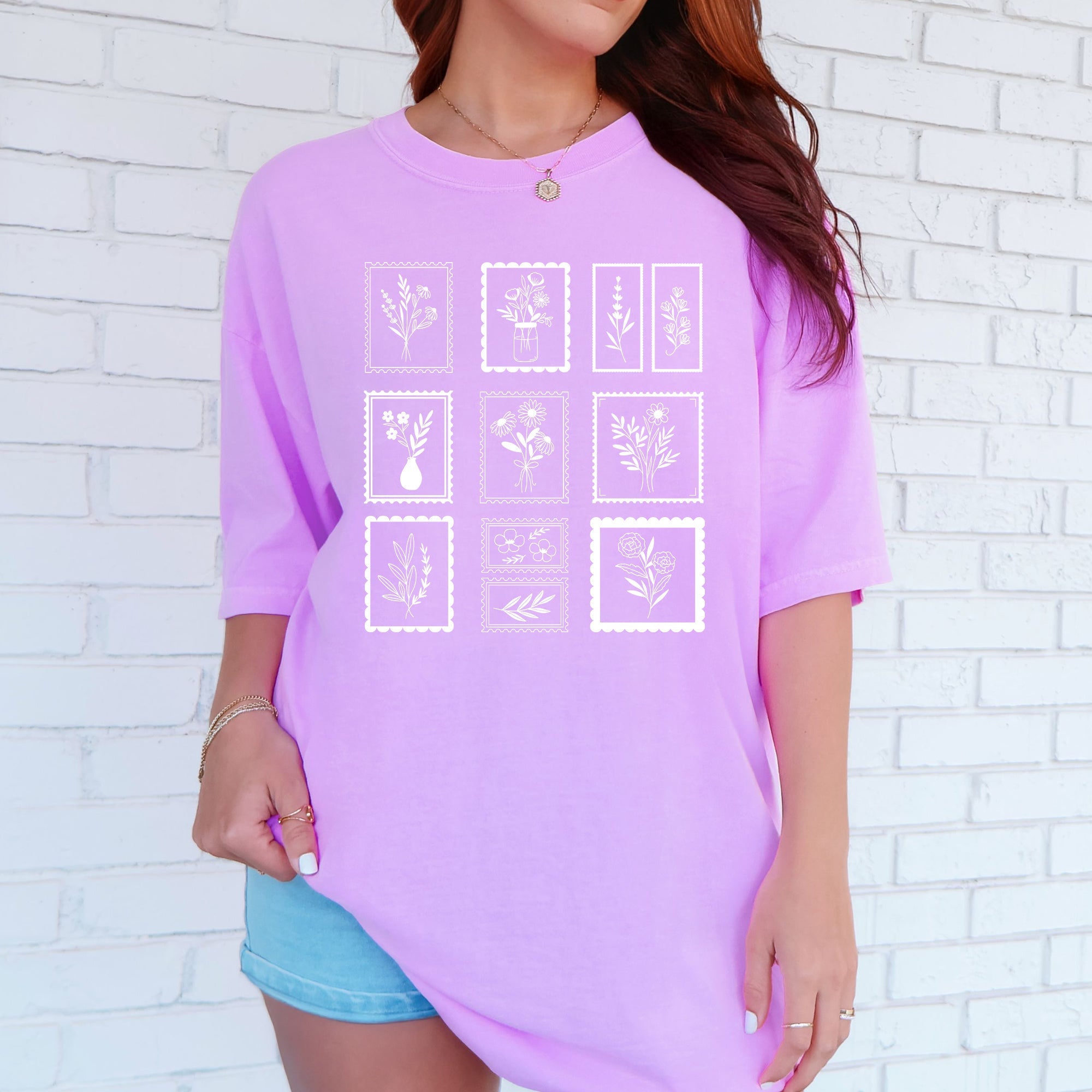 Vintage Floral Stamps Elegant Minimalist Classic Design For Apparel Comfort Colors Tee