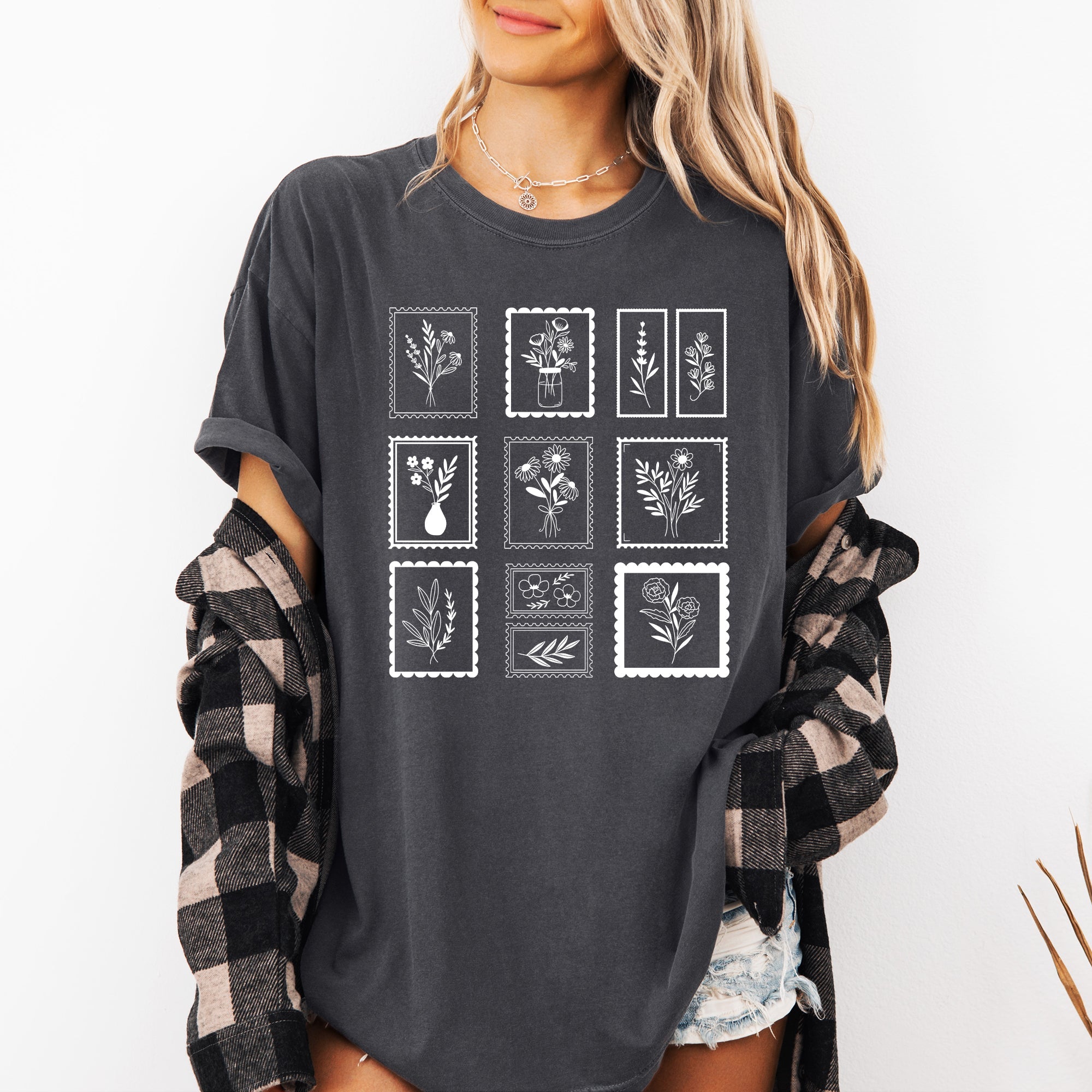 Vintage Floral Stamps Elegant Minimalist Classic Design For Apparel Comfort Colors Tee