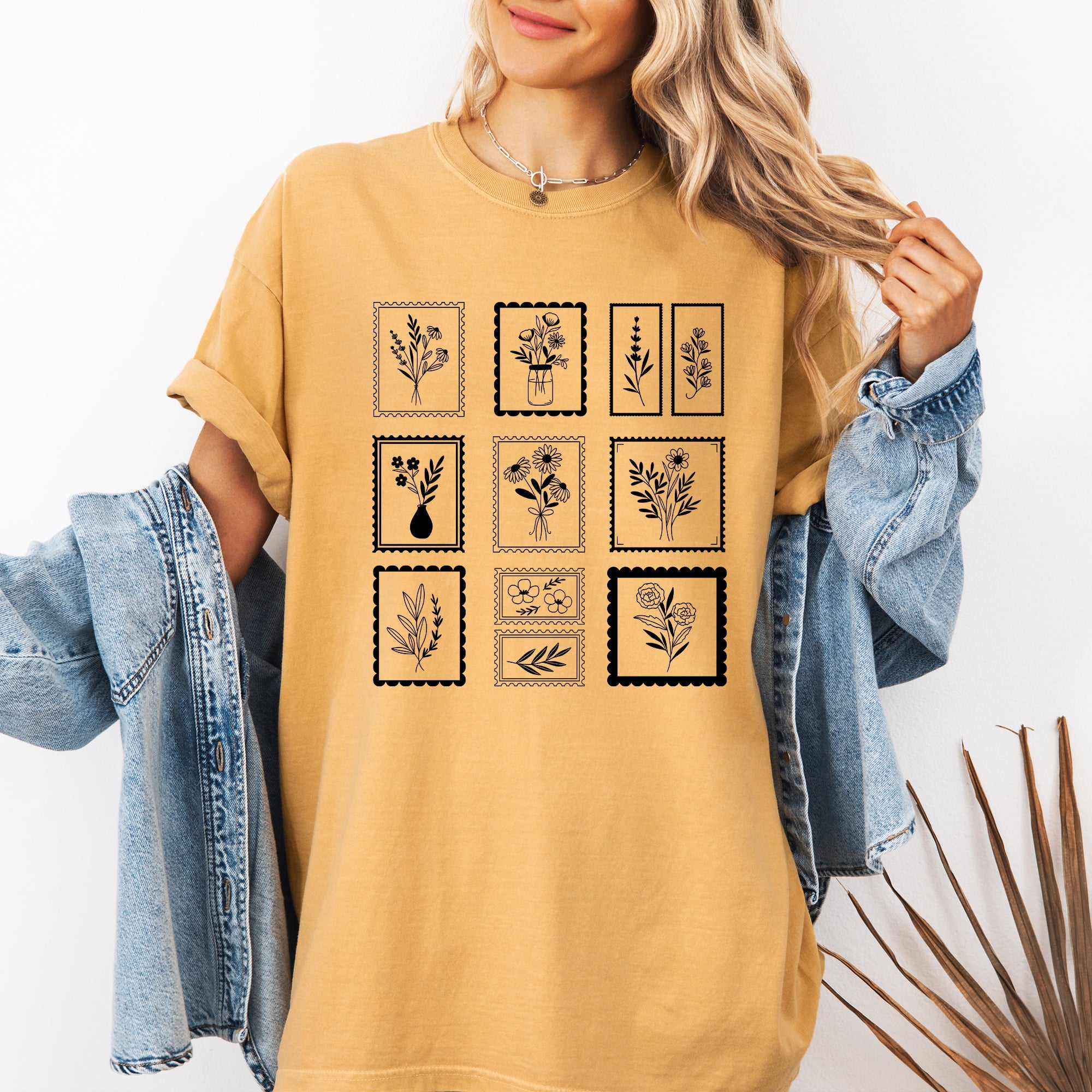 Vintage Floral Stamps Elegant Minimalist Classic Design For Apparel Comfort Colors Tee