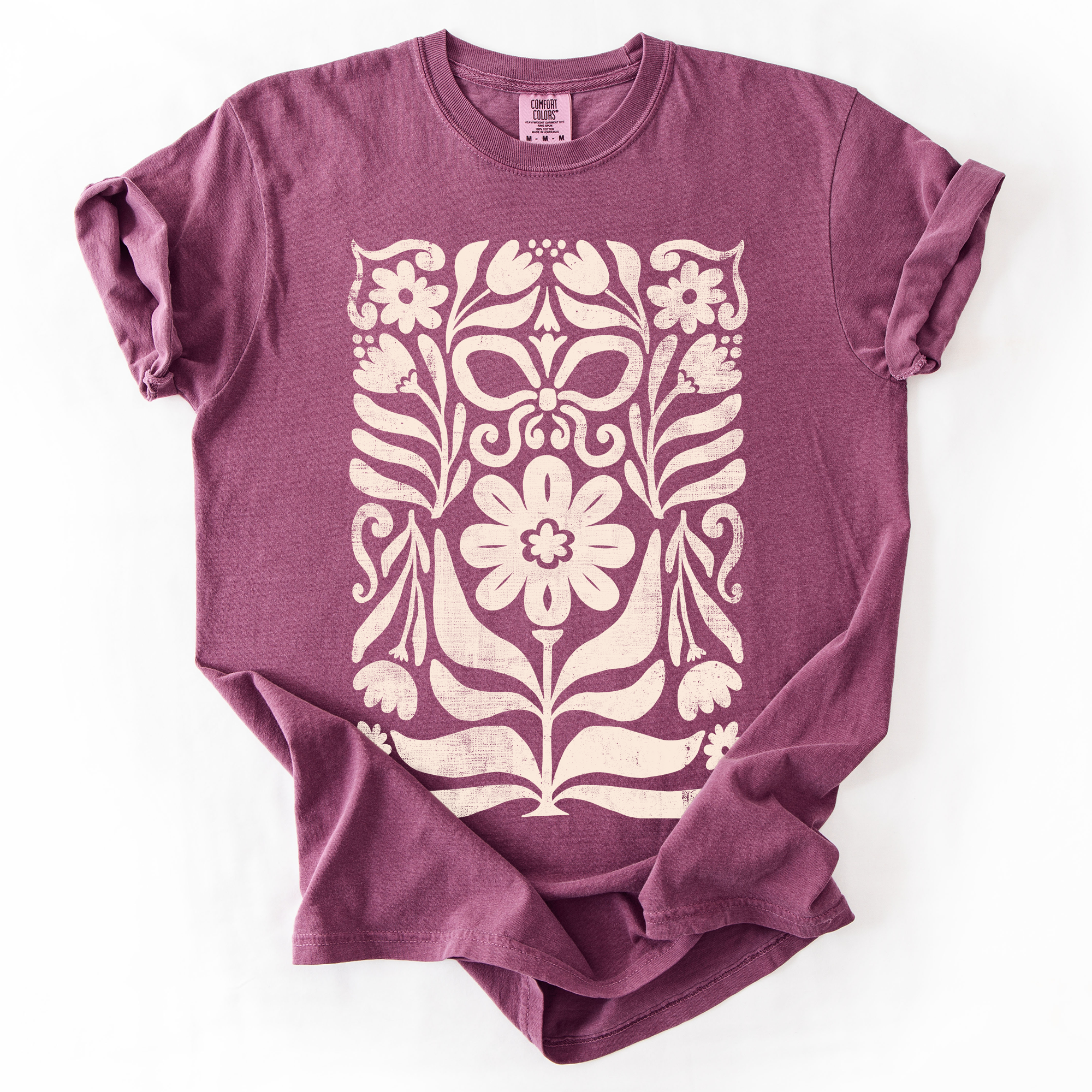 Vintage Folk Flower Pattern Watercolor Boho Nature Autumnal Design Comfort Colors Tee