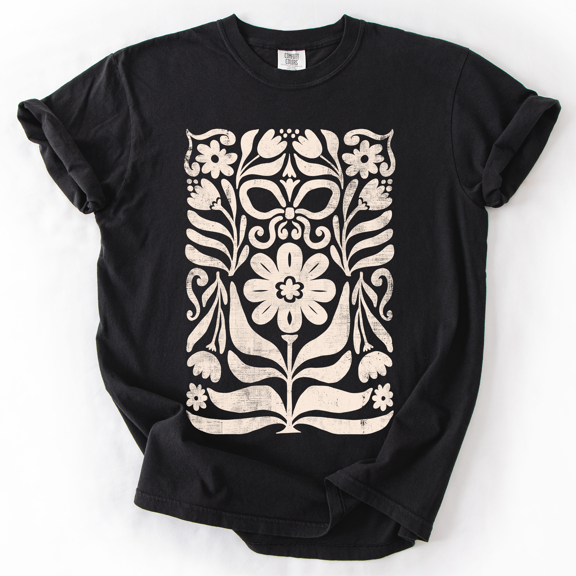 Vintage Folk Flower Pattern Watercolor Boho Nature Autumnal Design Comfort Colors Tee