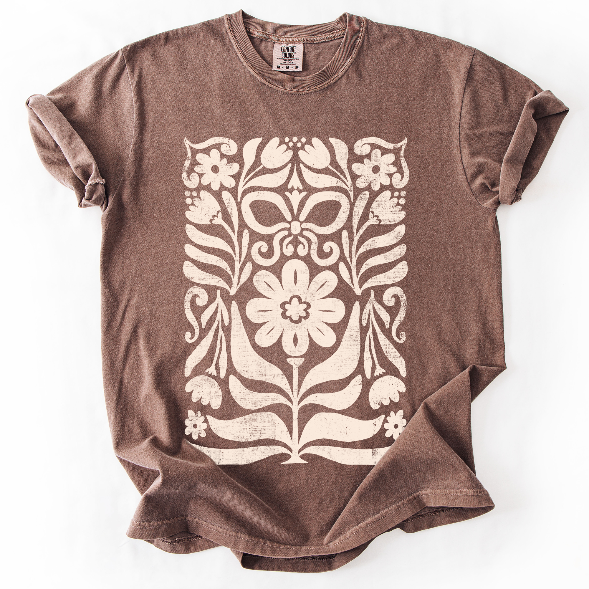 Vintage Folk Flower Pattern Watercolor Boho Nature Autumnal Design Comfort Colors Tee