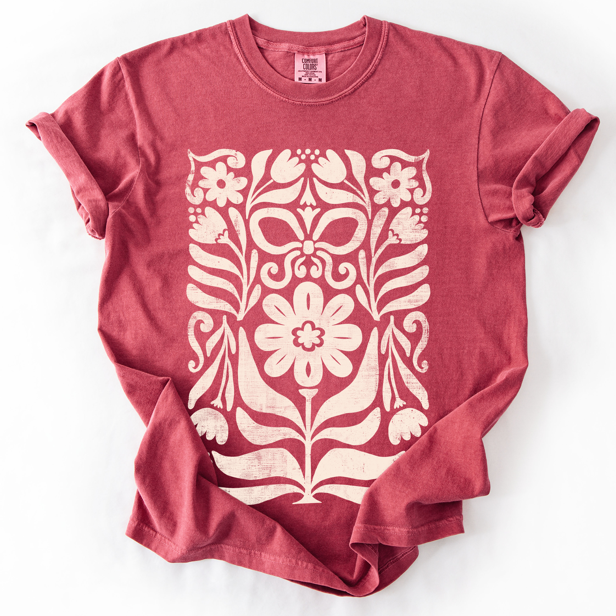 Vintage Folk Flower Pattern Watercolor Boho Nature Autumnal Design Comfort Colors Tee