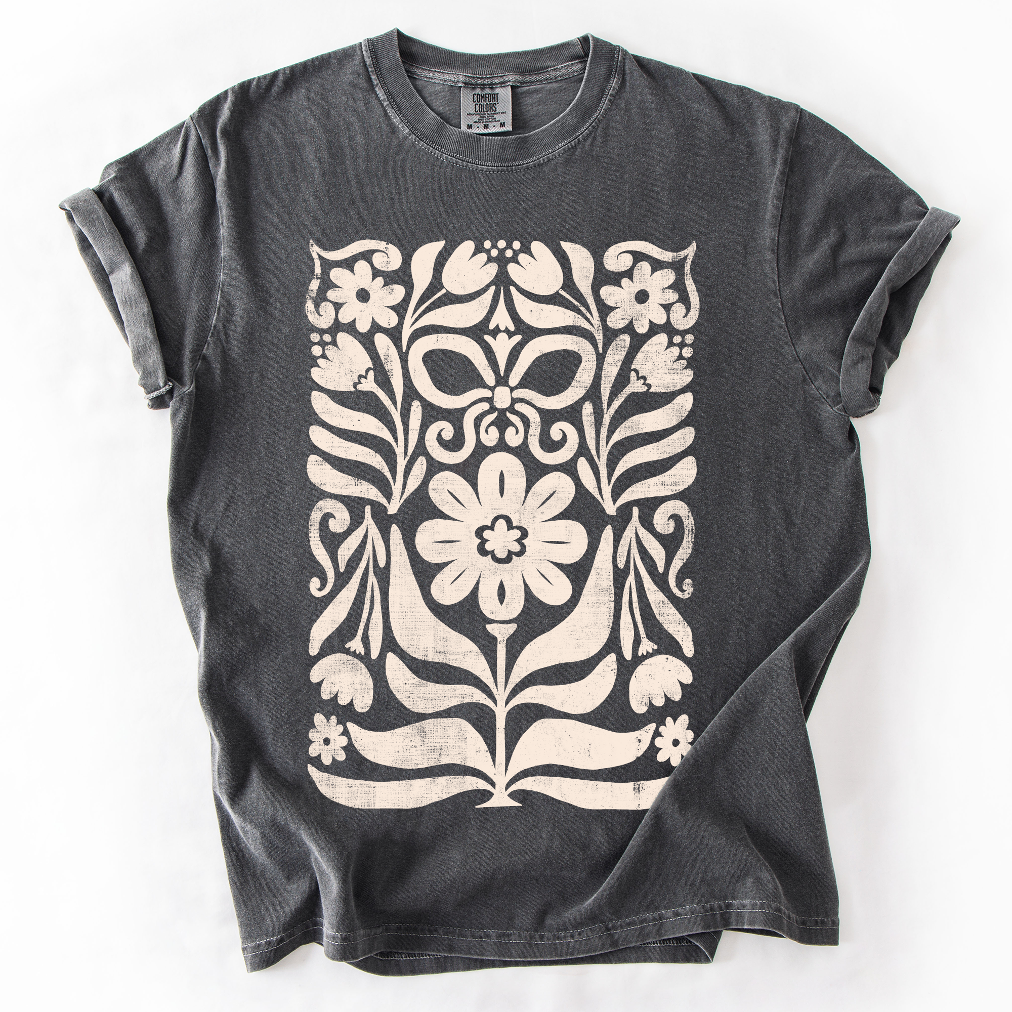 Vintage Folk Flower Pattern Watercolor Boho Nature Autumnal Design Comfort Colors Tee
