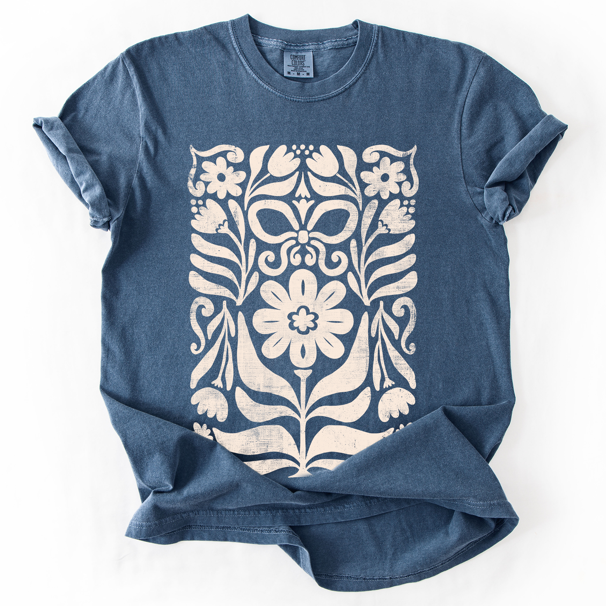 Vintage Folk Flower Pattern Watercolor Boho Nature Autumnal Design Comfort Colors Tee