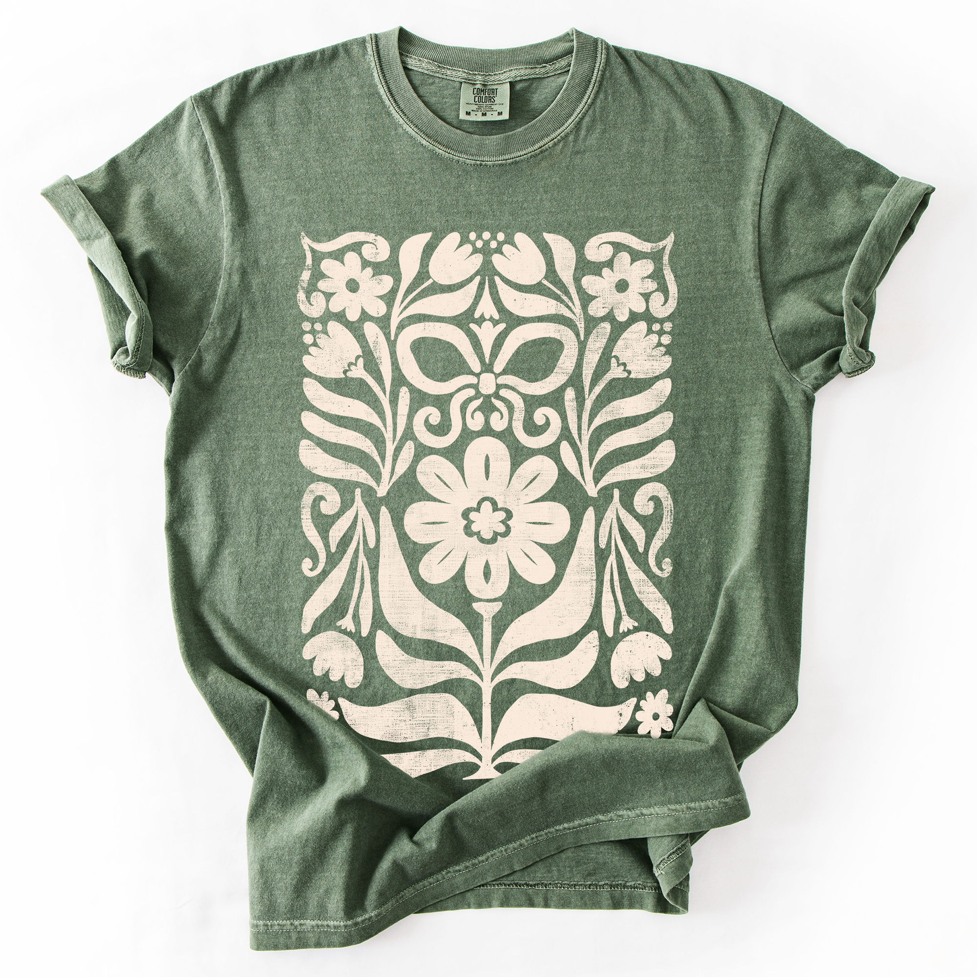 Vintage Folk Flower Pattern Watercolor Boho Nature Autumnal Design Comfort Colors Tee