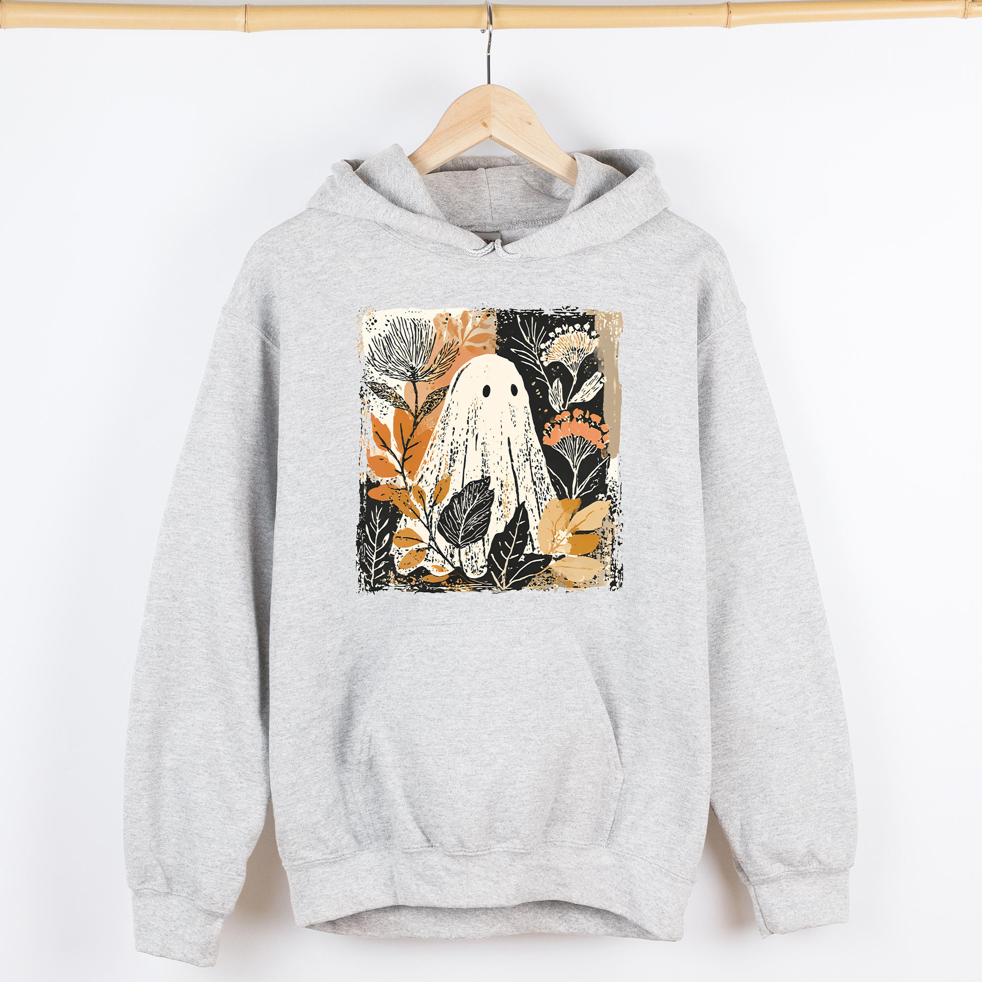 Vintage Ghost Halloween Botanical Floral Autumn Fall Cozy Vintage Charm Graphic Hoodie
