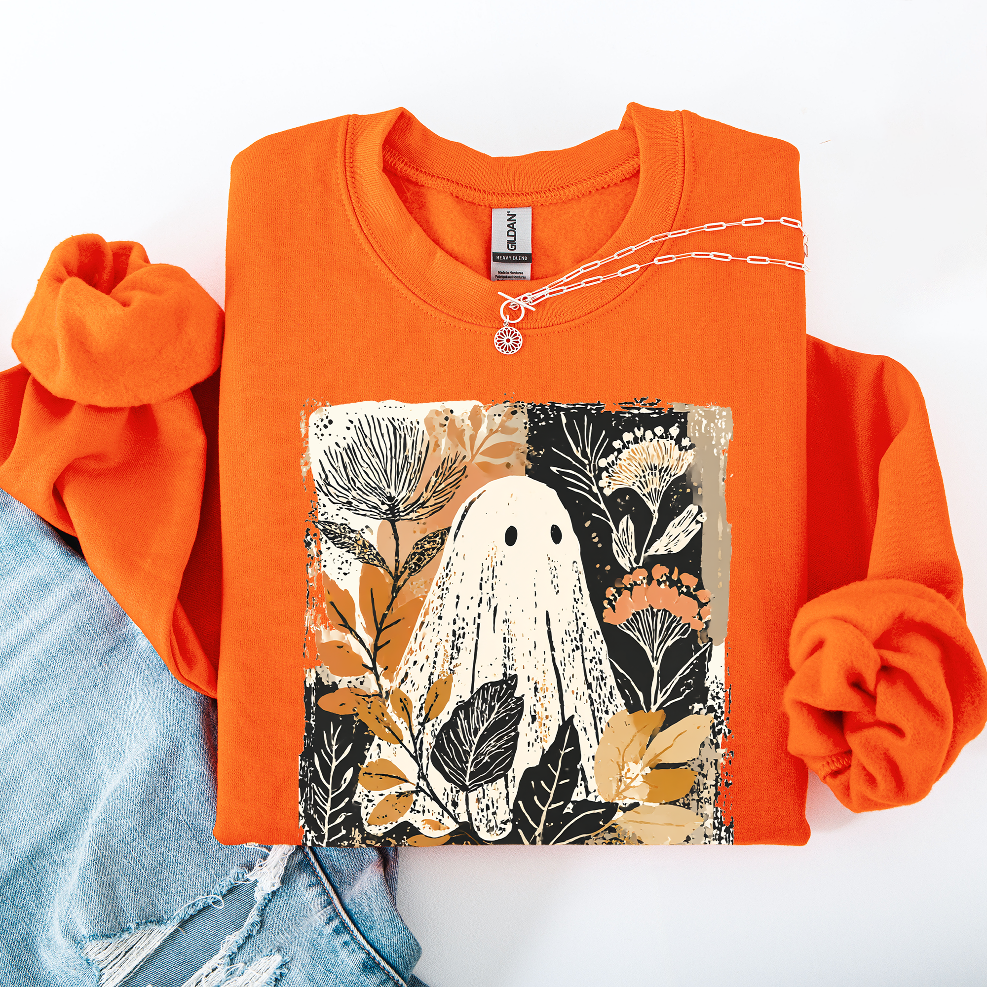 Vintage Ghost Halloween Botanical Floral Autumn Fall Cozy Night Spirit Sweatshirt