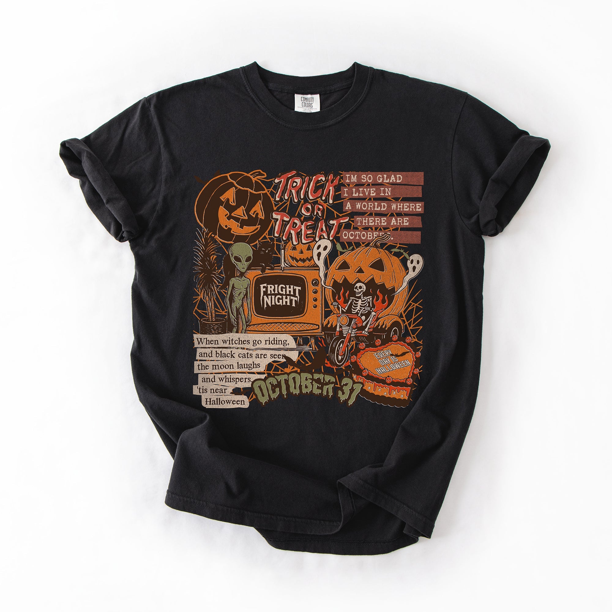 Vintage Halloween Collage PNG Retro October 31 Distressed Edition Comfort Colors Tee