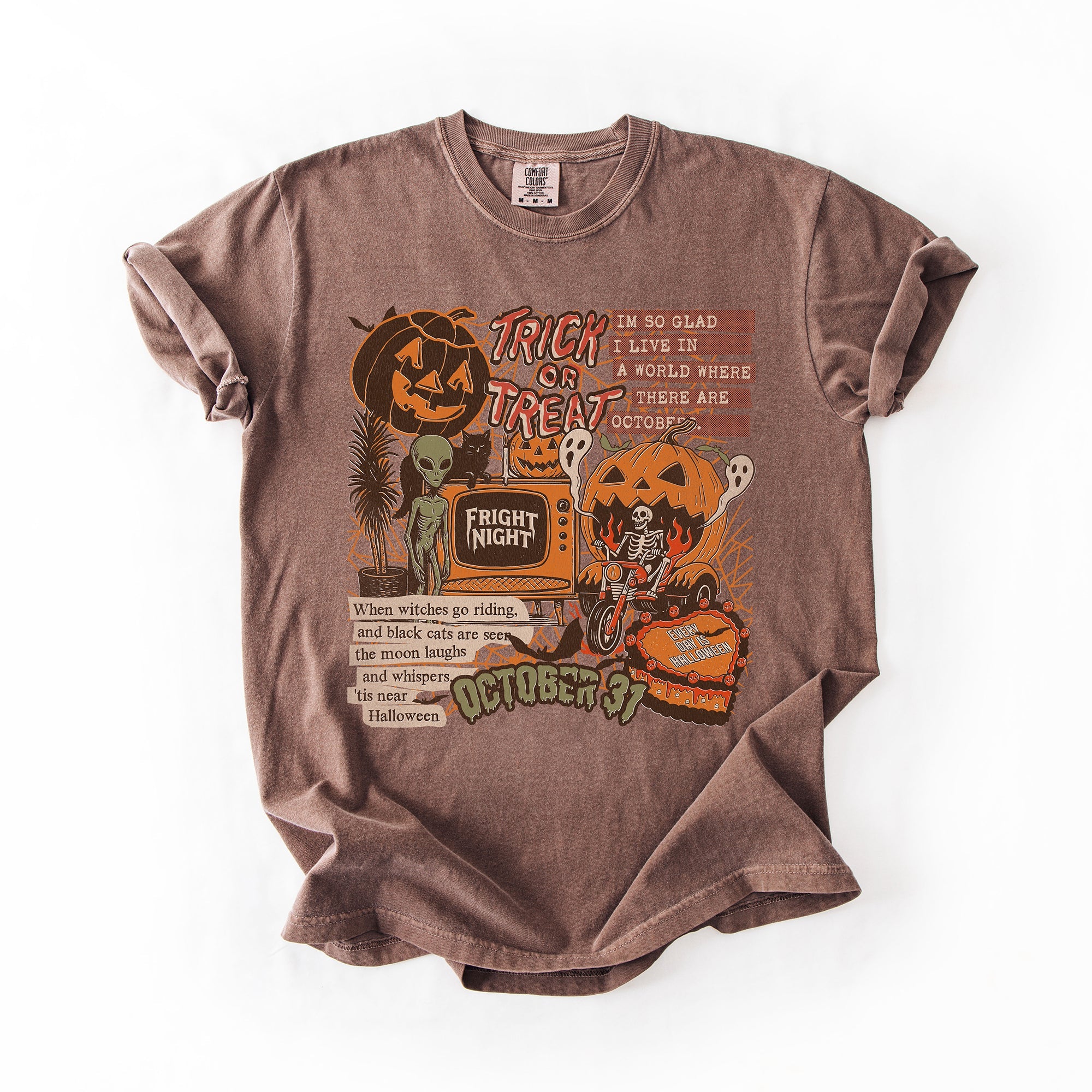 Vintage Halloween Collage PNG Retro October 31 Distressed Edition Comfort Colors Tee