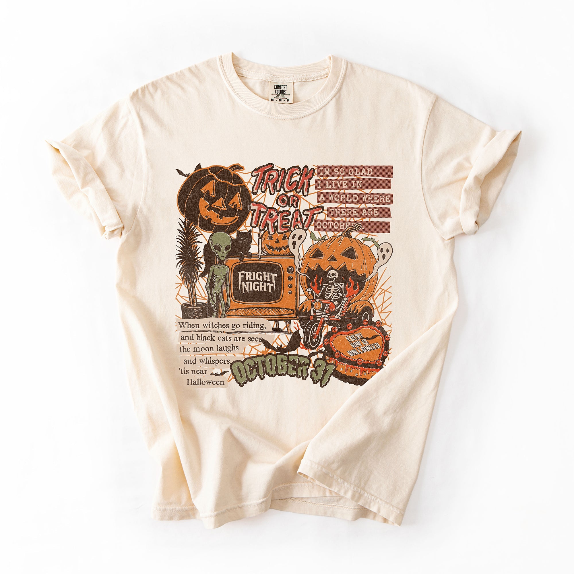Vintage Halloween Collage PNG Retro October 31 Distressed Edition Comfort Colors Tee