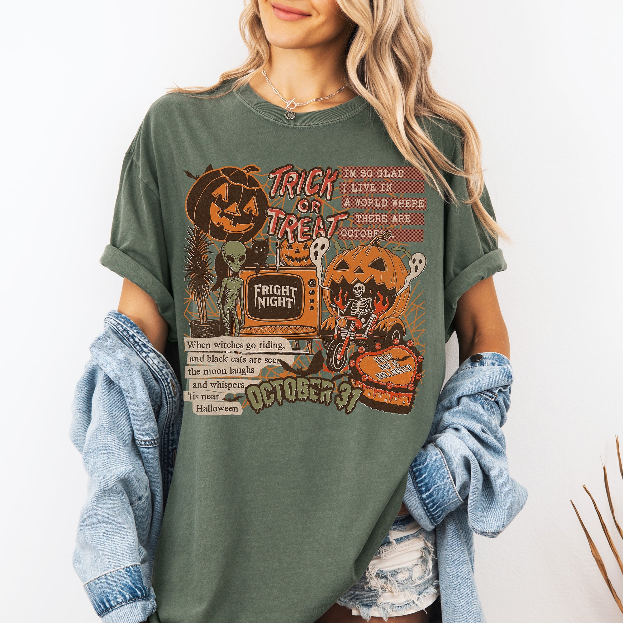Vintage Halloween Collage PNG Retro October 31 Distressed Edition Comfort Colors Tee