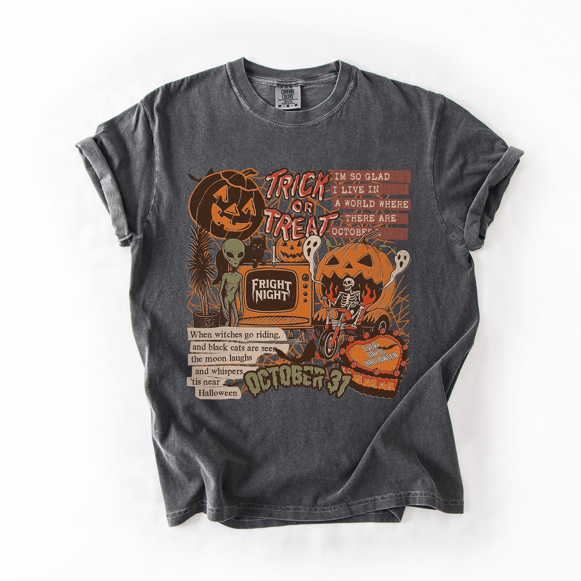 Vintage Halloween Collage PNG Retro October 31 Distressed Edition Comfort Colors Tee