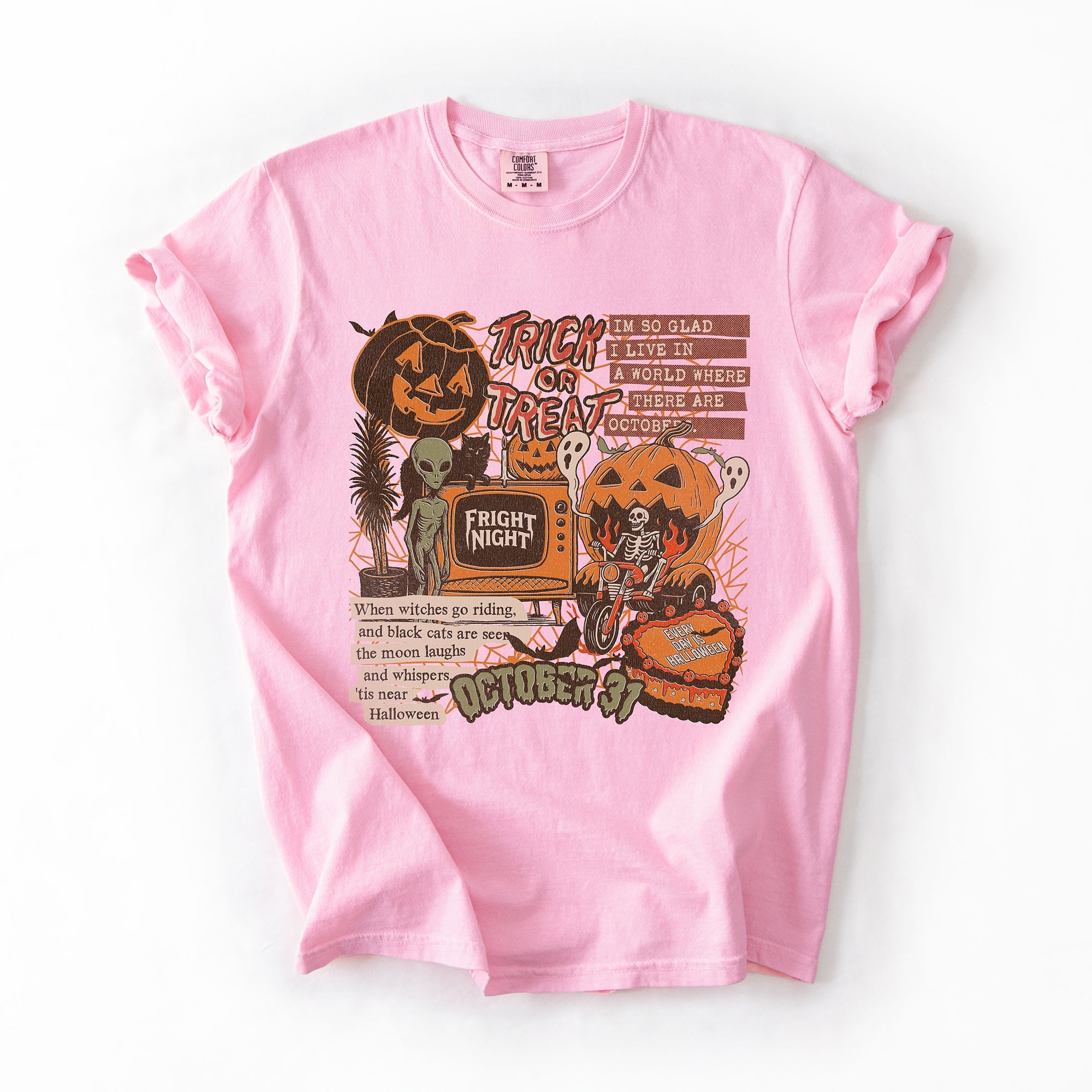 Vintage Halloween Collage PNG Retro October 31 Distressed Edition Comfort Colors Tee