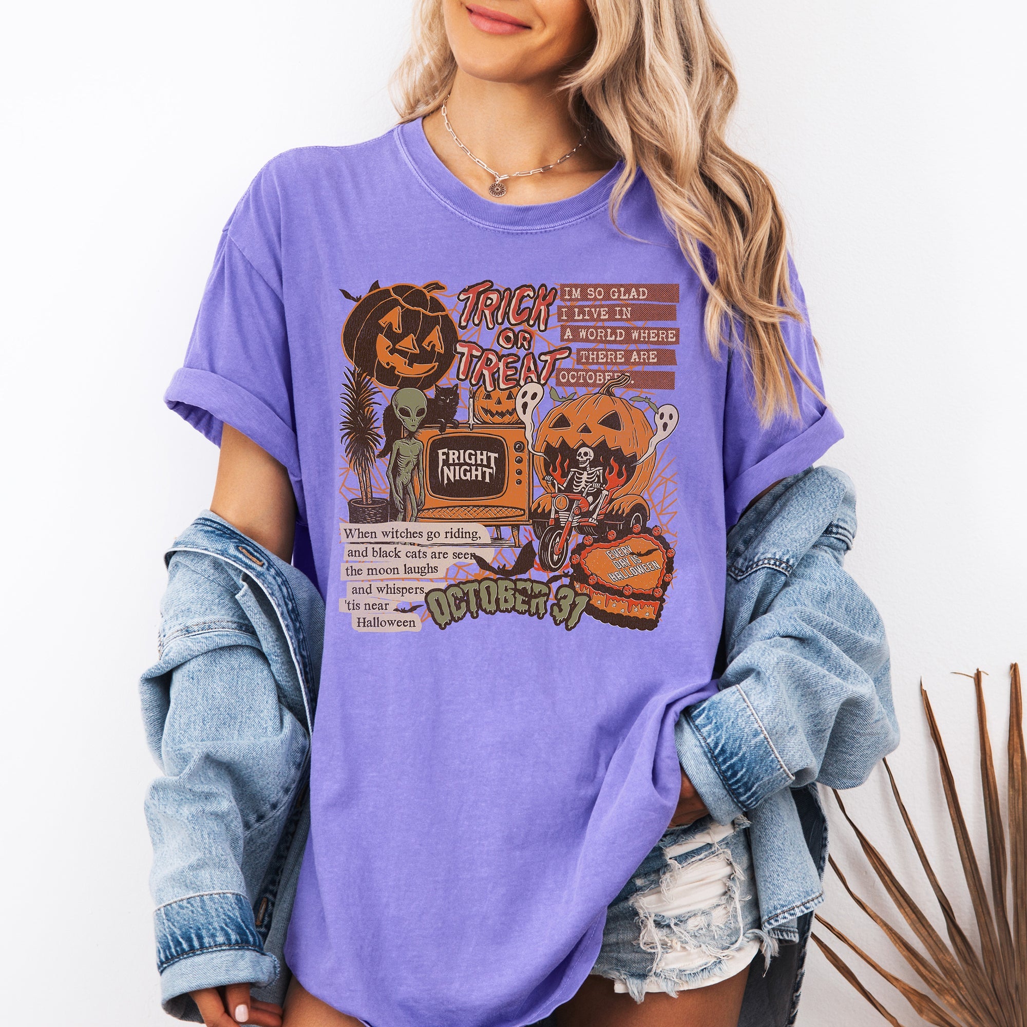 Vintage Halloween Collage PNG Retro October 31 Distressed Edition Comfort Colors Tee