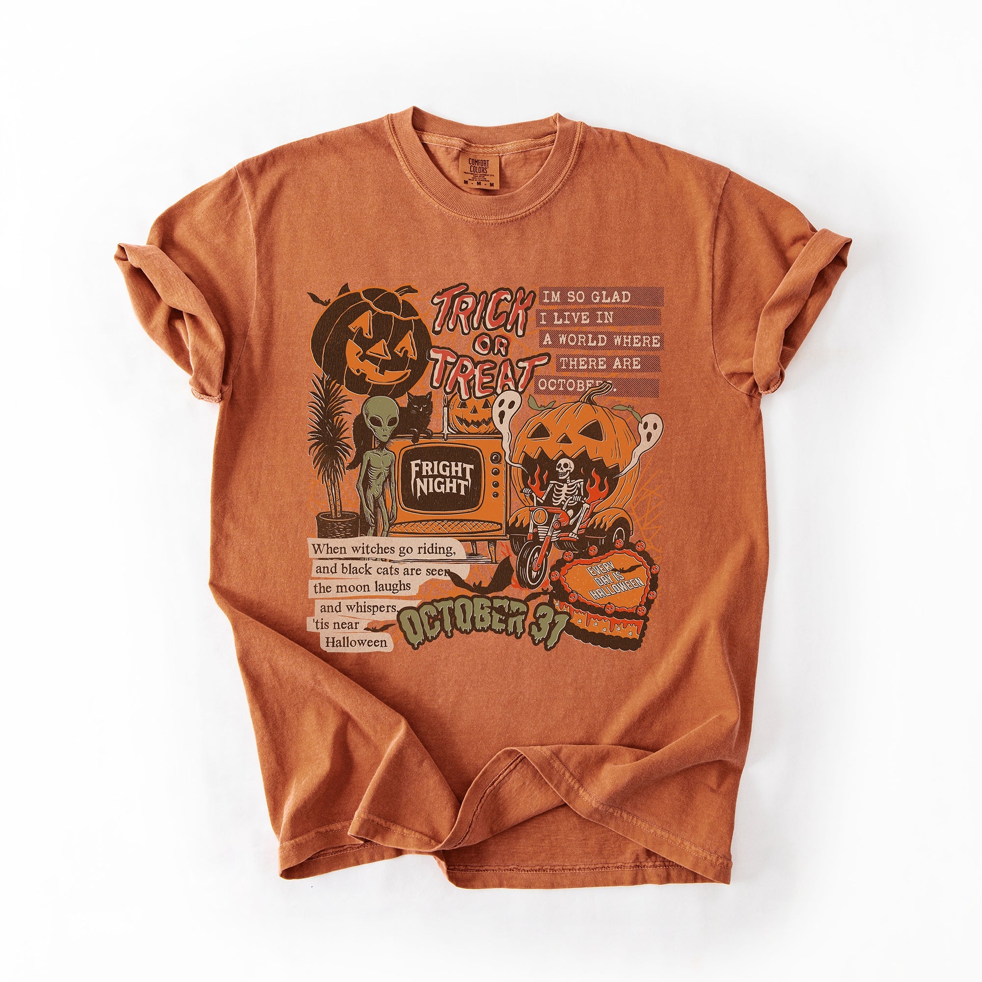Vintage Halloween Collage PNG Retro October 31 Distressed Edition Comfort Colors Tee