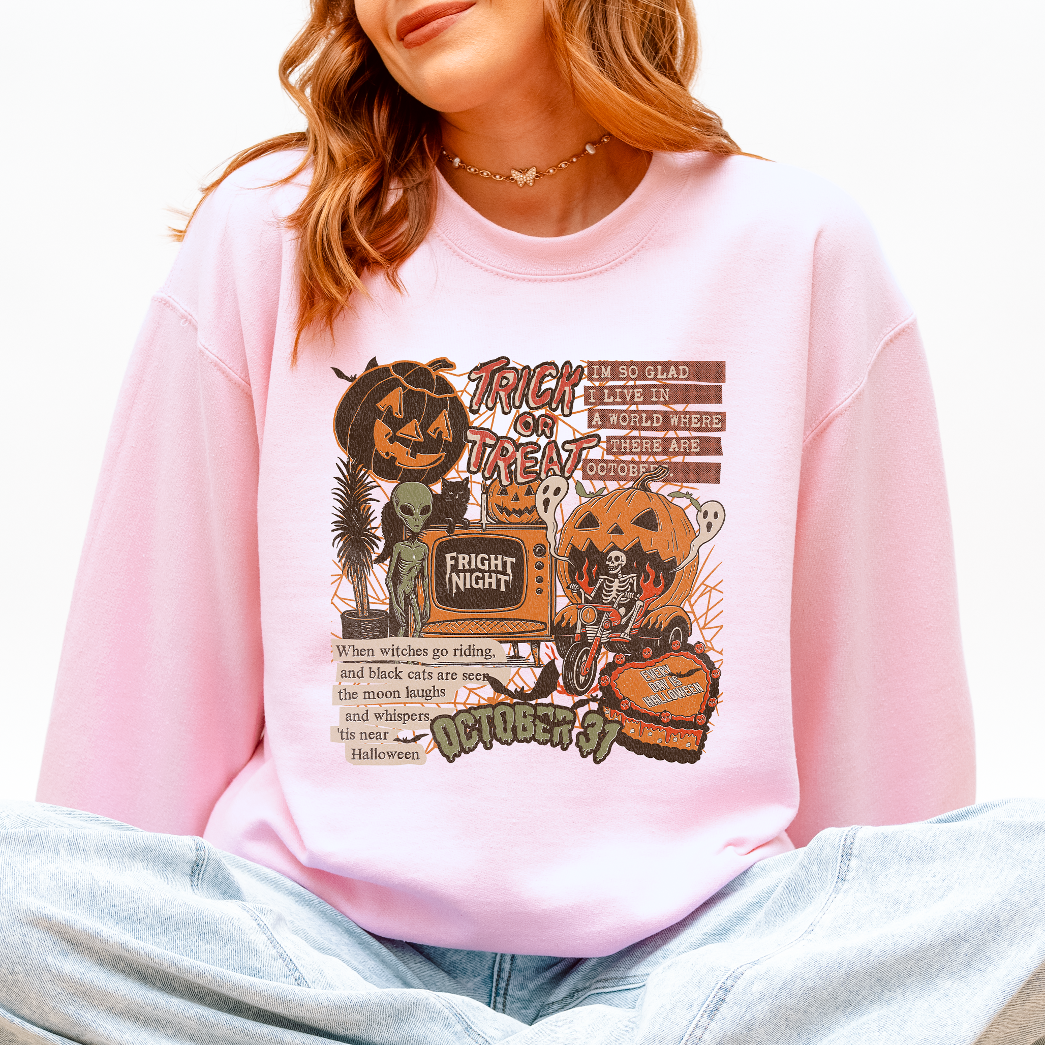 Vintage Halloween Collage PNG Retro October 31 Distressed Halloween Mood Sweatshirt