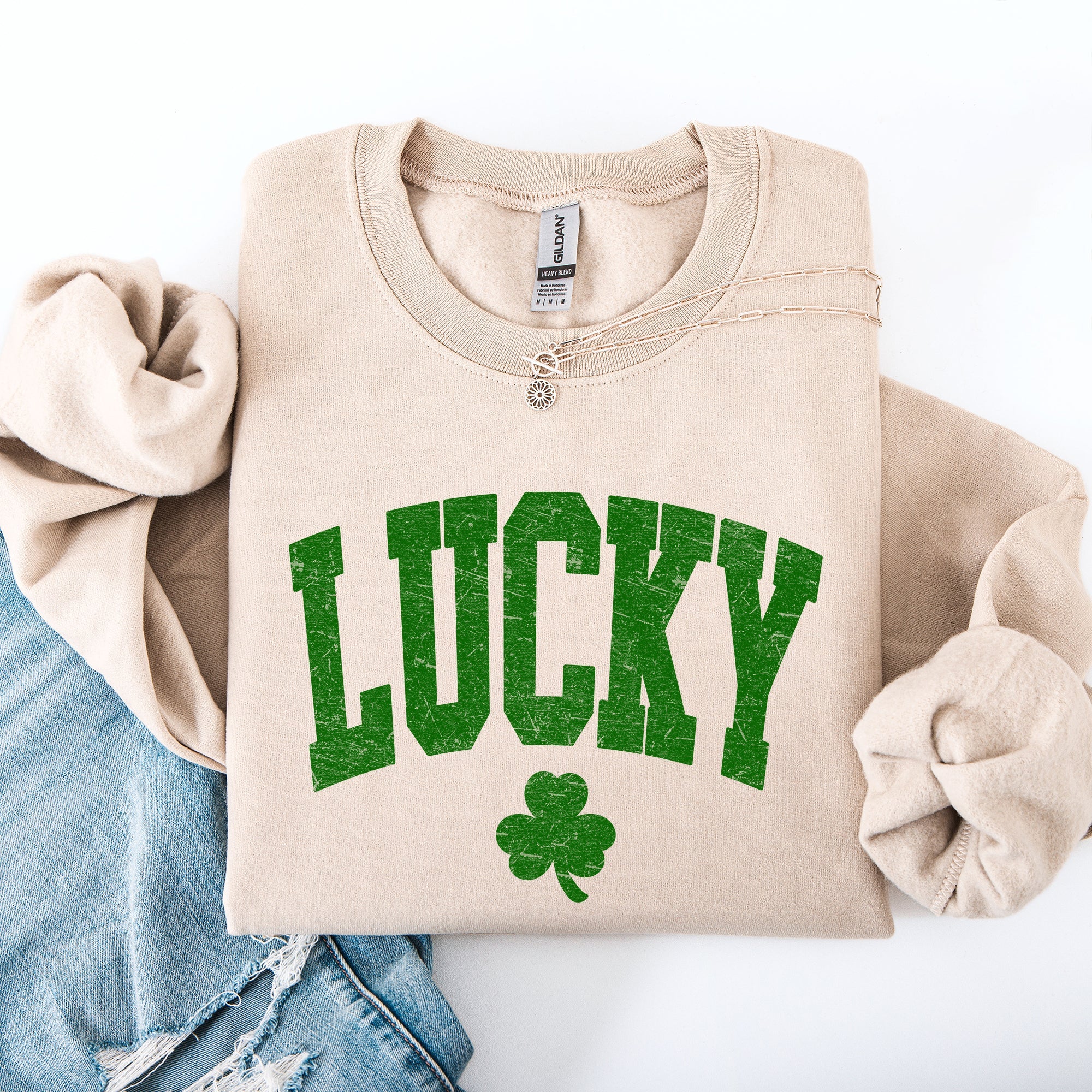 Vintage Lucky Leprechaun Shamrock Clover Collegiate Varsity St Patrick's Day Sweatshirt