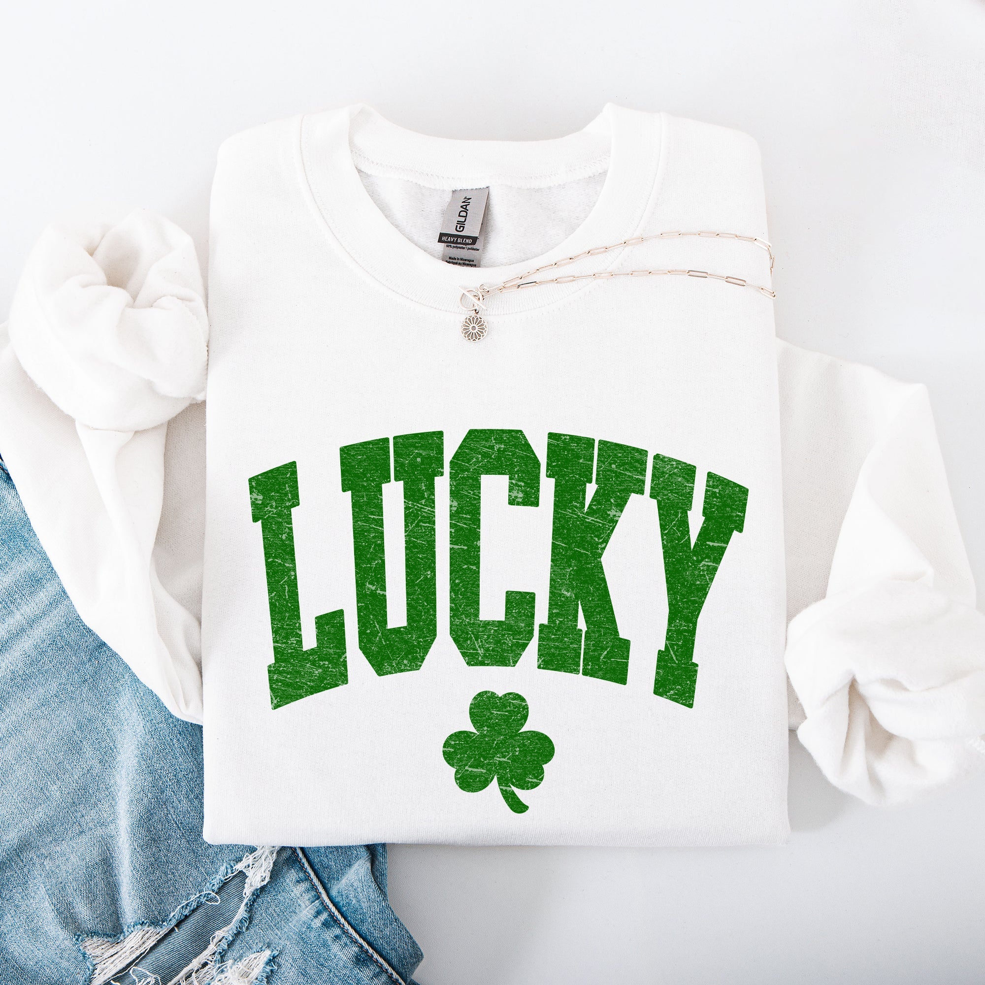Vintage Lucky Leprechaun Shamrock Clover Collegiate Varsity St Patrick's Day Sweatshirt