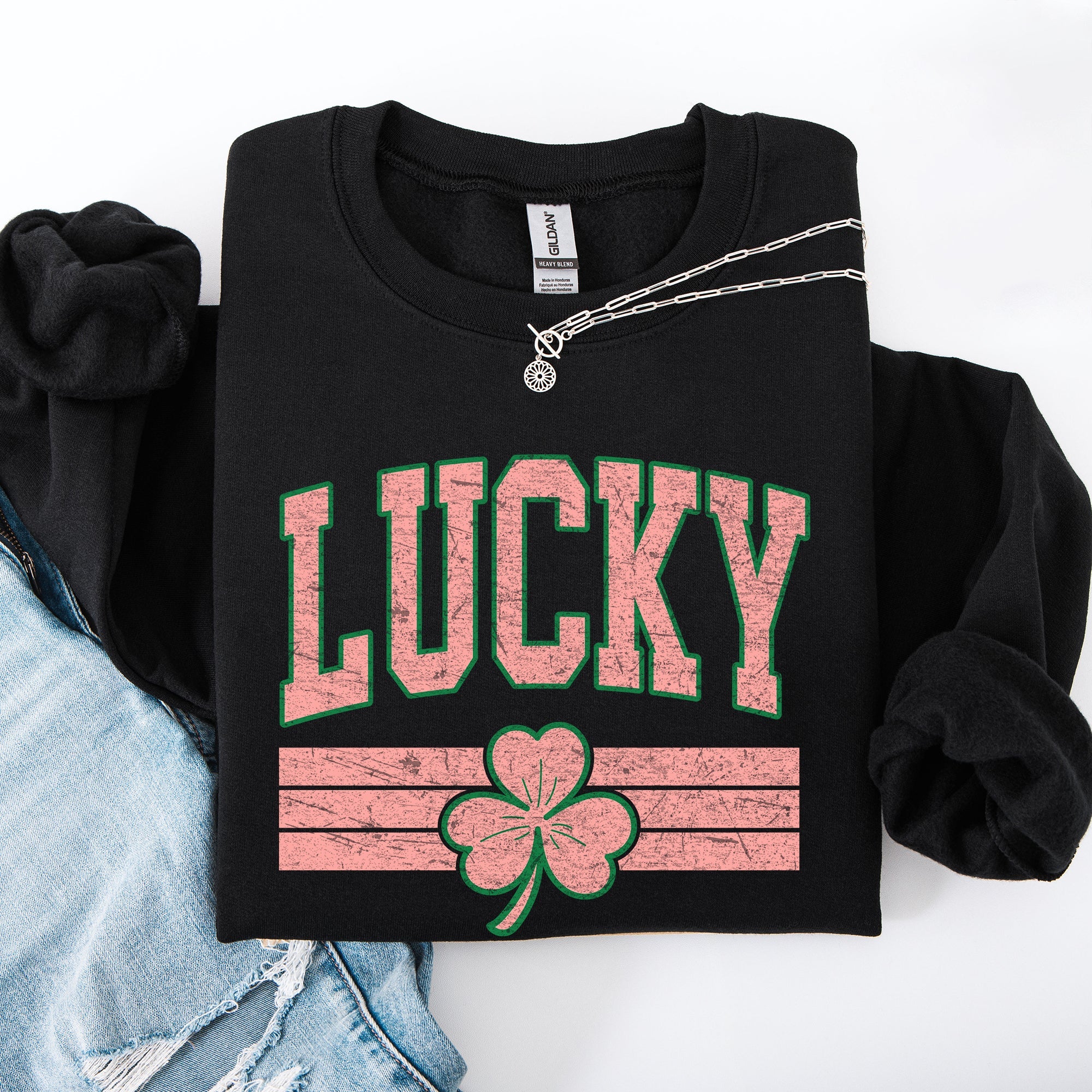 Vintage Lucky Leprechaun Stripes Collegiate Varsity St Patrick's Day Irish Sweatshirt