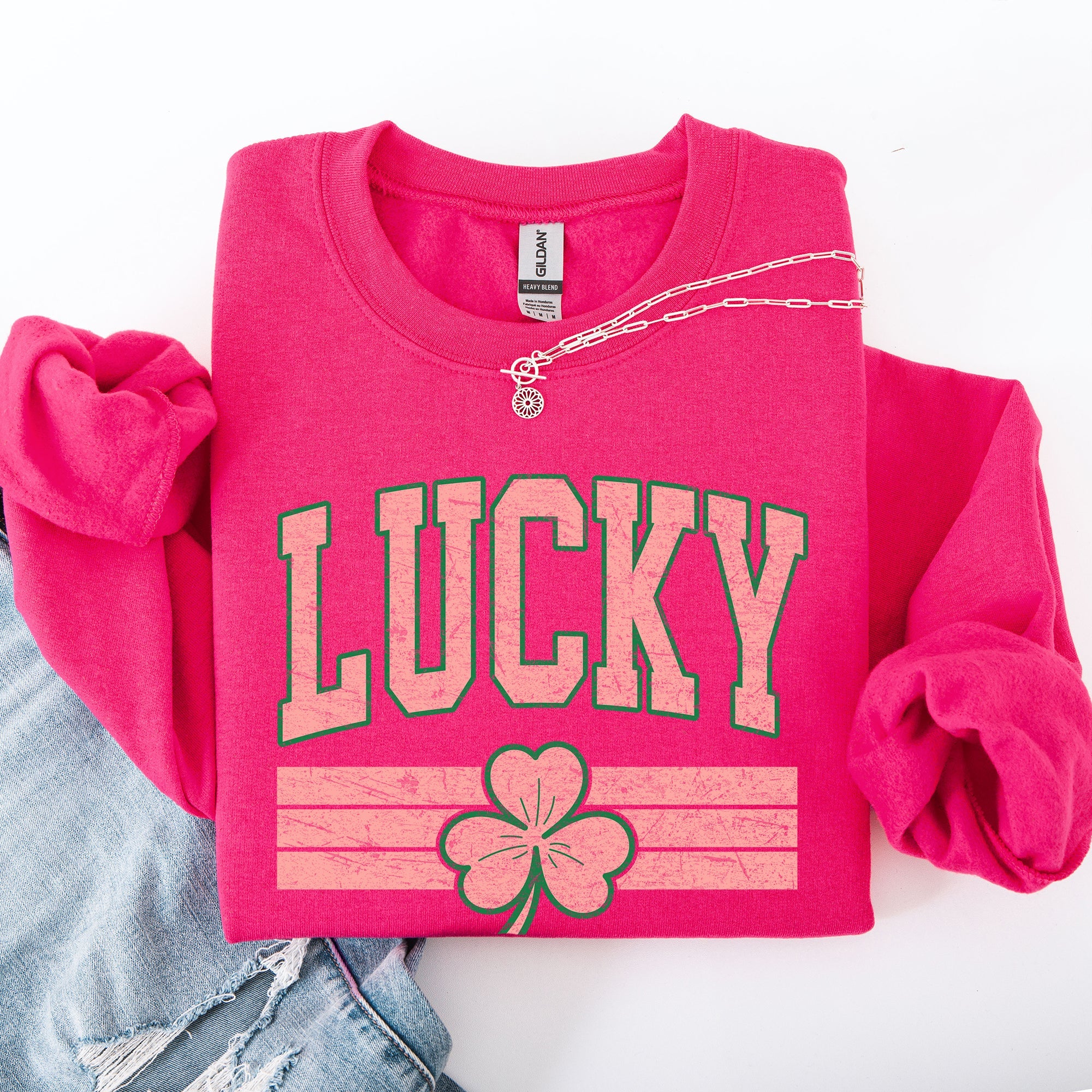 Vintage Lucky Leprechaun Stripes Collegiate Varsity St Patrick's Day Irish Sweatshirt