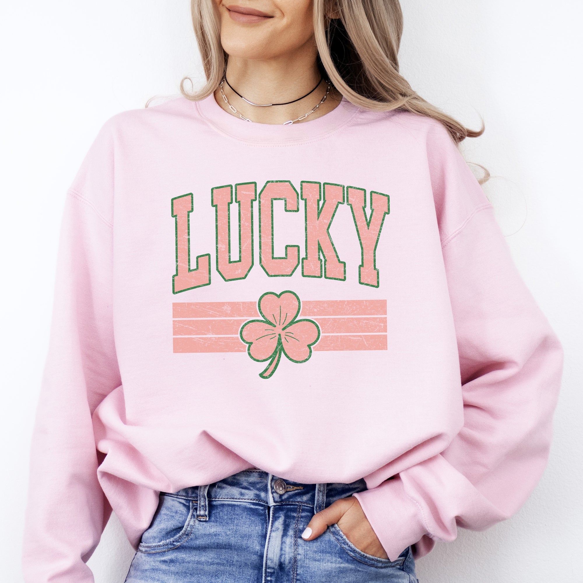 Vintage Lucky Leprechaun Stripes Collegiate Varsity St Patrick's Day Irish Sweatshirt