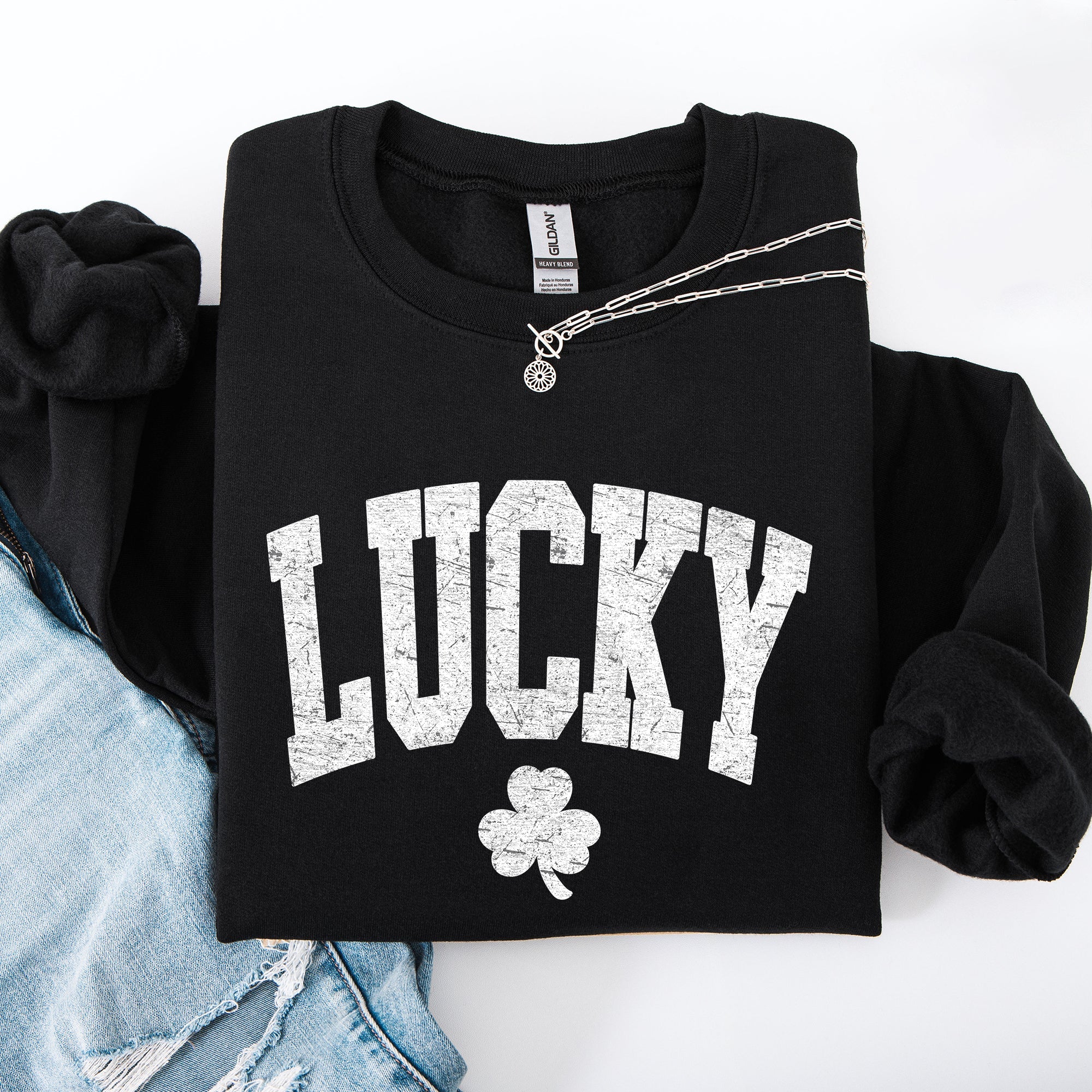 Vintage Lucky Leprechaun Shamrock Clover Collegiate Varsity St Patrick's Day Sweatshirt