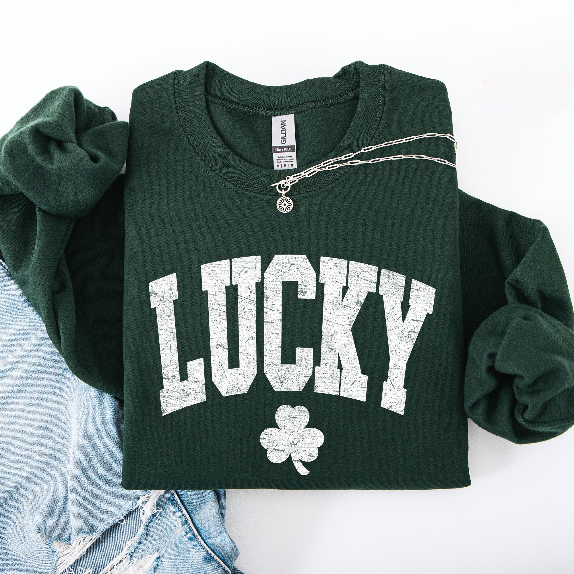 Vintage Lucky Leprechaun Shamrock Clover Collegiate Varsity St Patrick's Day Sweatshirt