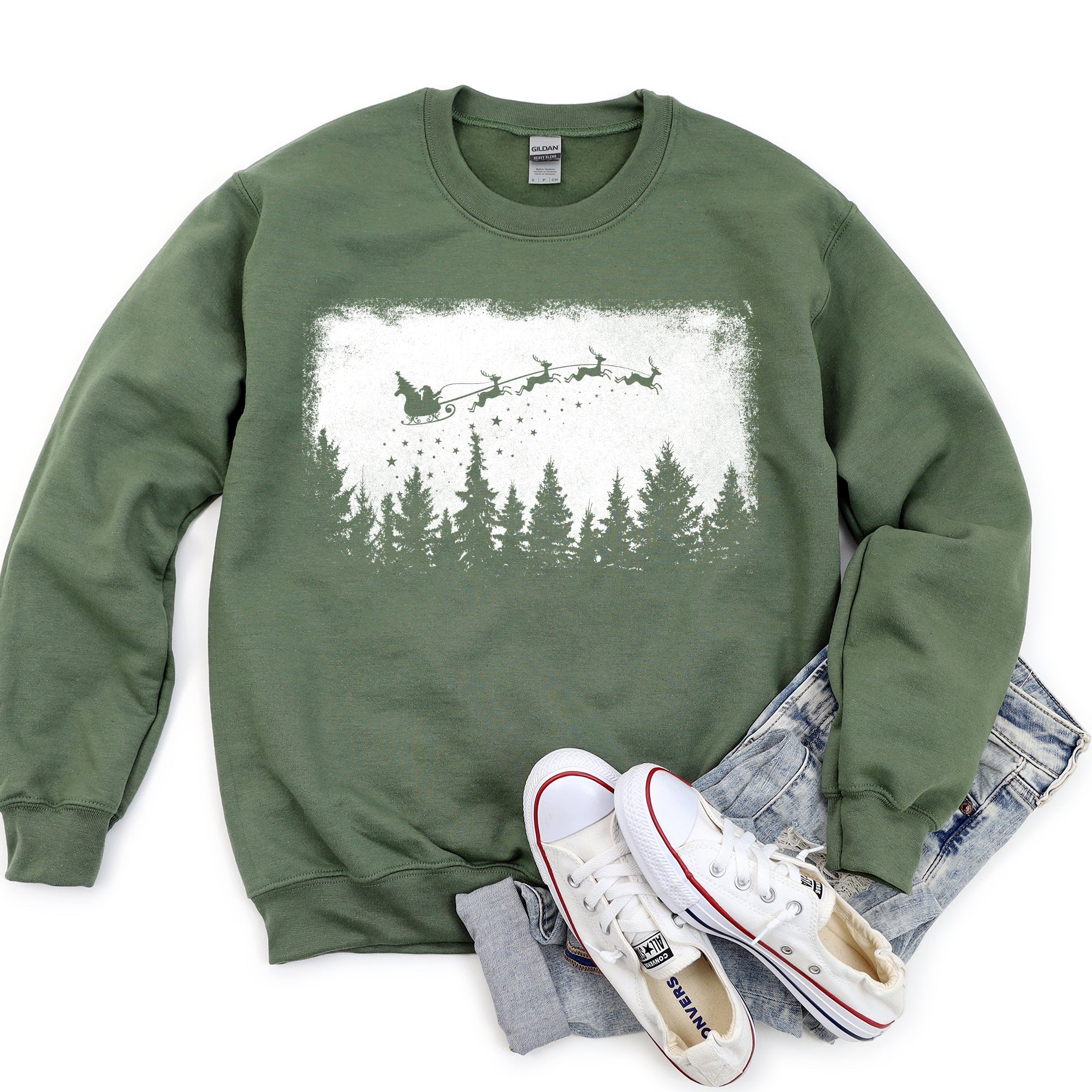 Cozy Vintage Pine Trees Christmas Silhouette Forest Scene Seasonal Holiday Sweatshirt