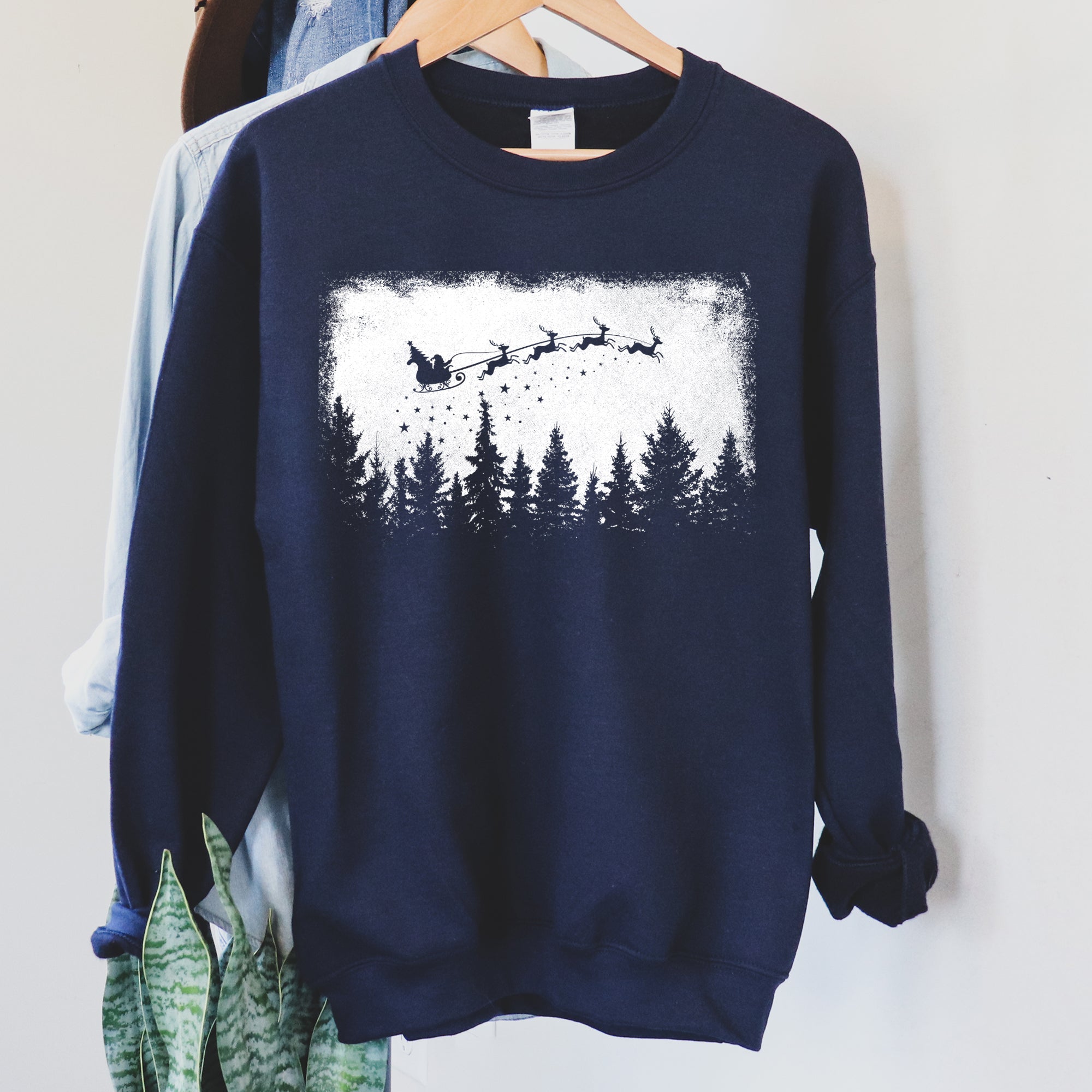 Cozy Vintage Pine Trees Christmas Silhouette Forest Scene Seasonal Holiday Sweatshirt